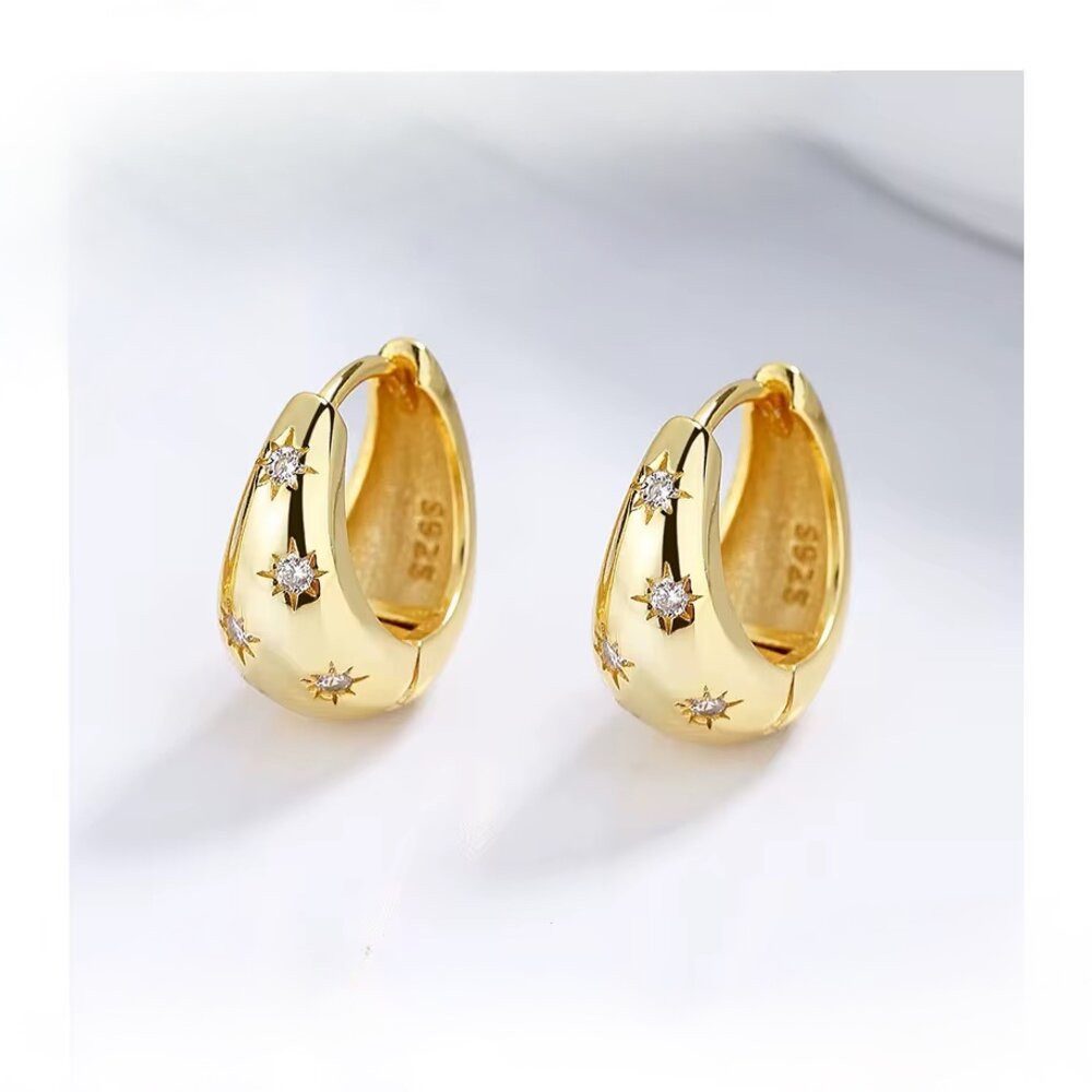 ROUGEMONT Paar Creolen Funkelnde Hoop Damen Creolen Ohrringe 14KGold 925 Si günstig online kaufen