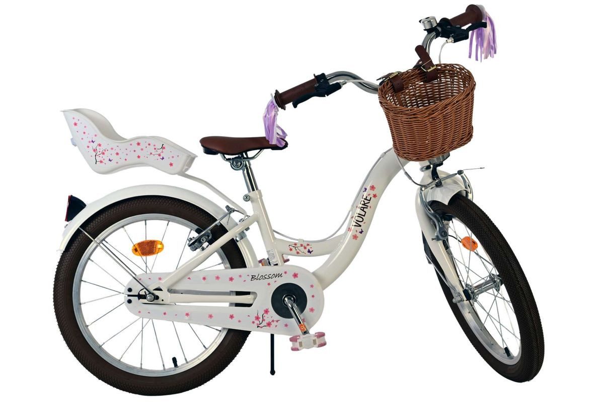 Volare Kinderfahrrad 18 Zoll Kinder Mädchen Fahrrad Mädchenfahrrad Rad Bike Blossom 51835, 1 Gang, Korb, Seitenständer, Puppensitz, Kettenschutz, Schutzbleche