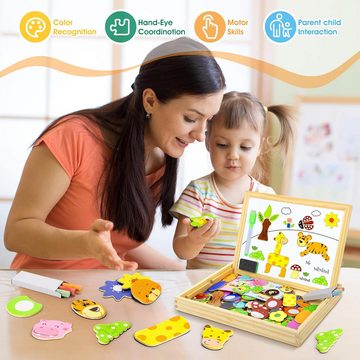 POPOLIC Magnetspielbausteine Magnetspiel Spielzeug ab 3 Jahre, (Magnettafel Kinder Kinderspielzeug ab 3 Jahre, Holzpuzzles mit Doppelseitiger Tafel), Spielzeug ab 2 3 Jahre Mädchen und Jungen