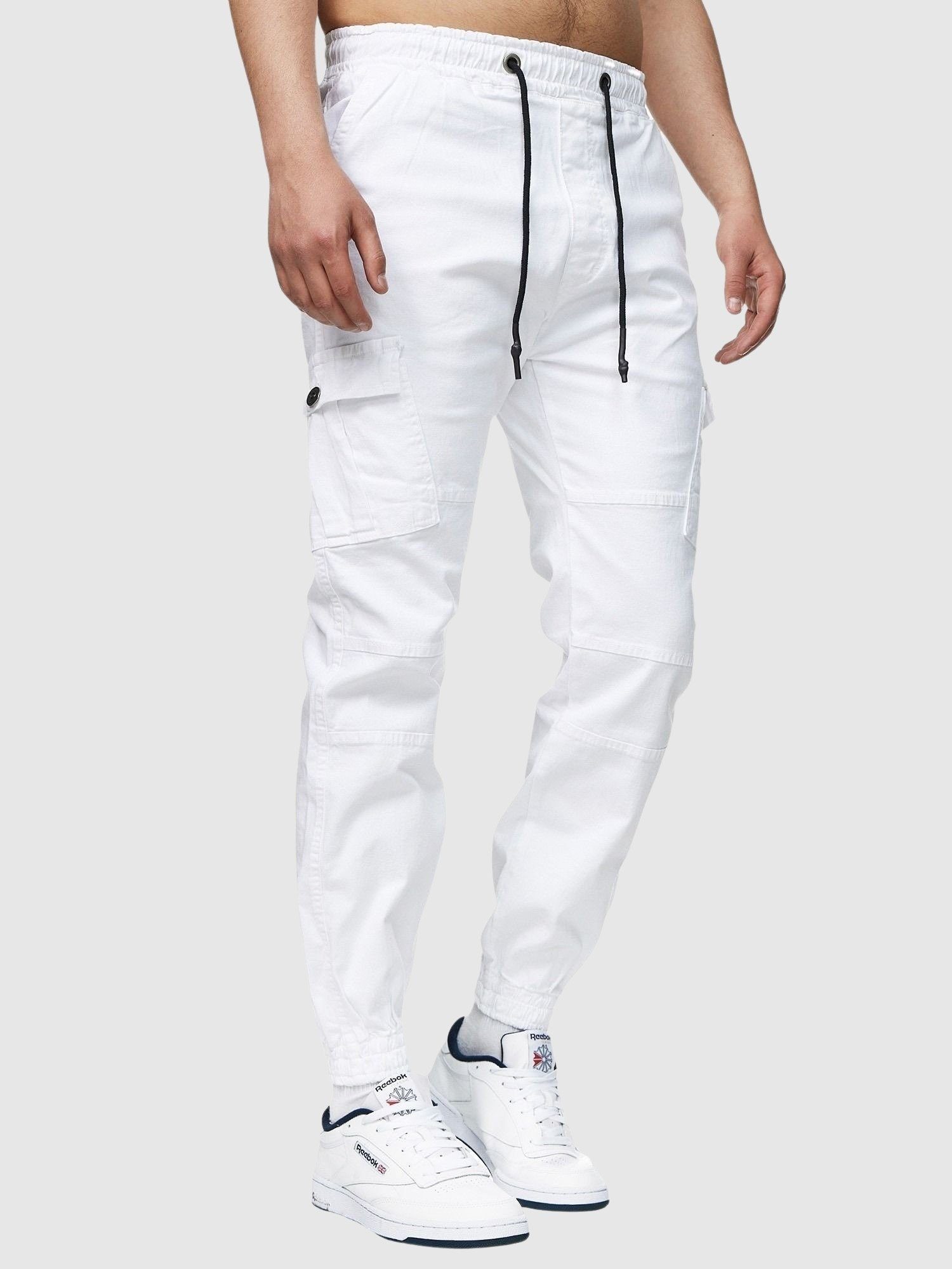 John Kayna Cargojeans Chino Slim Business Fit Cargohose Streetwear, Casual Herren Cargo Stoff Herrenhose 1-tlg) Utility Freizeit (Chino Jeans Männer Hose Weiss