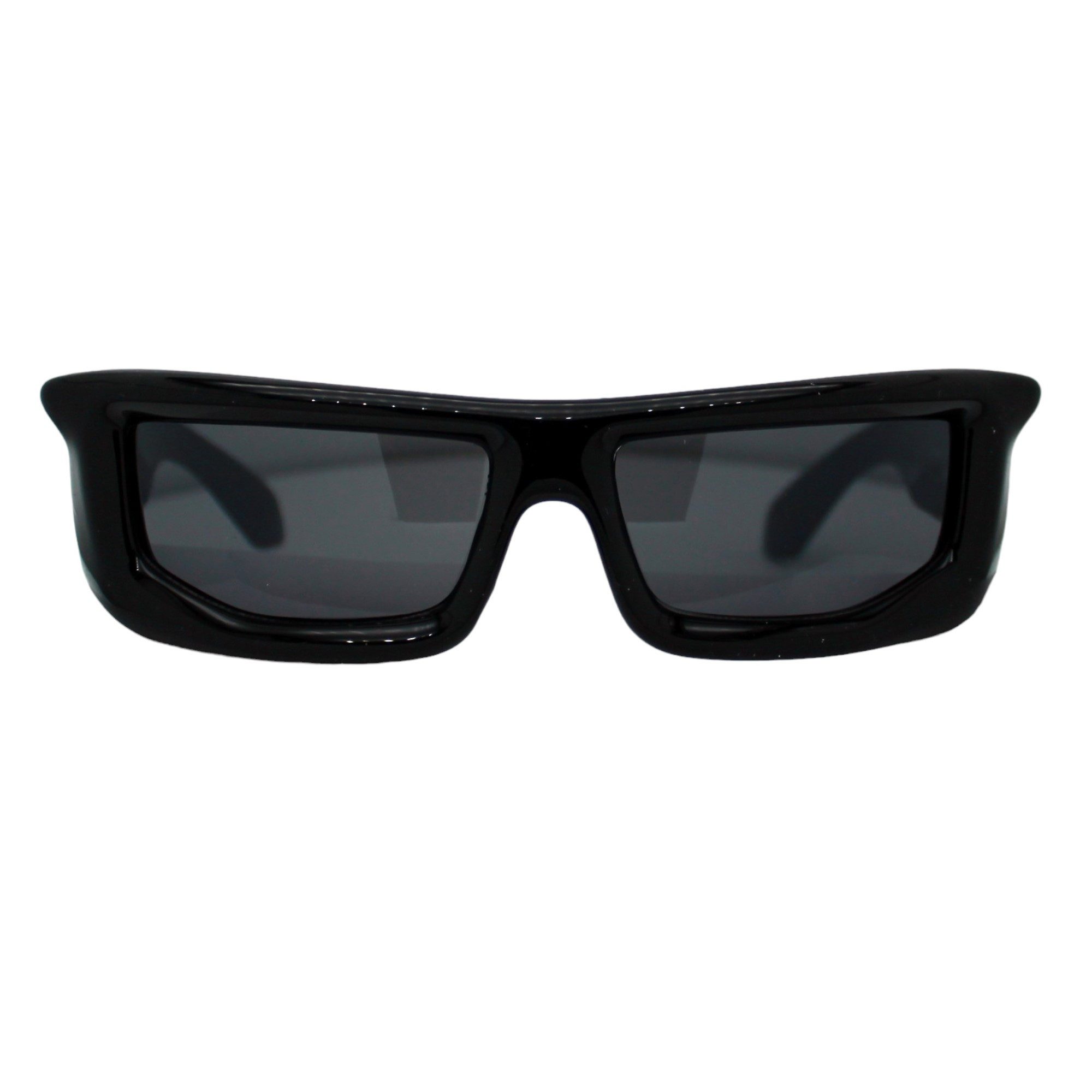 Rennec Sonnenbrille Schnelle Brille Partybrille Rechteckig Klotzig Schwarz Silber Raverbrille Festivalbrille UV400 Gläser Getönt