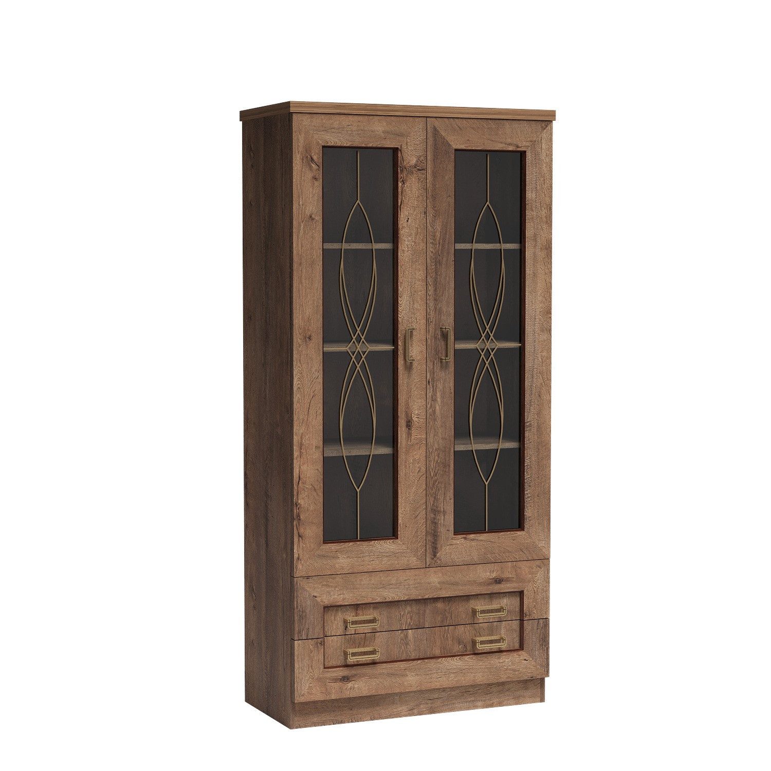 Masseno Glasvitrine Vitrinenschrank UDINE 190 x 90 cm braun