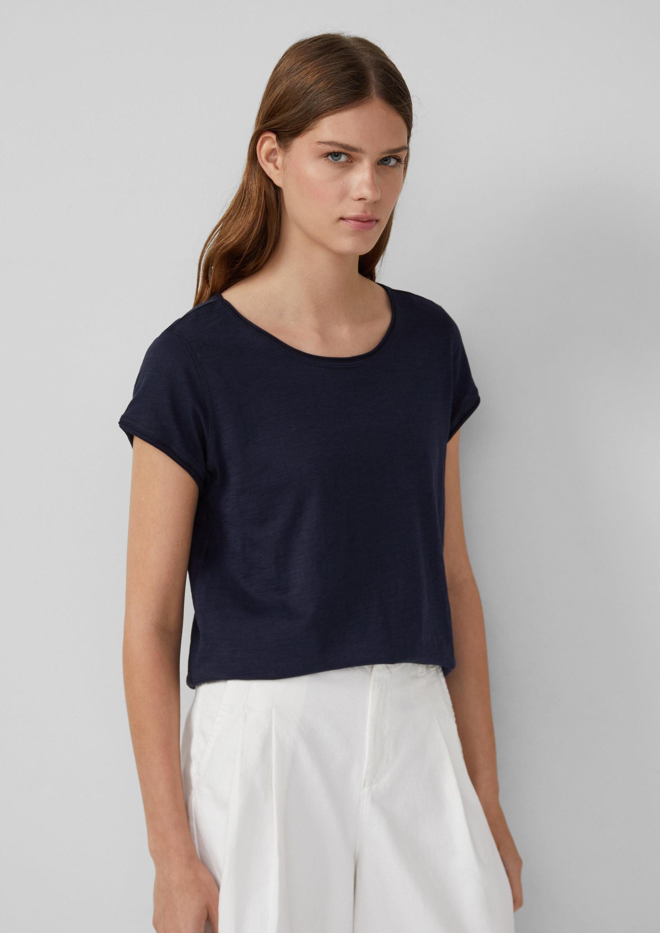 s.Oliver Kurzarmshirt T-Shirt T-Shirt mit Rollkanten und Flammgarnstruktur günstig online kaufen