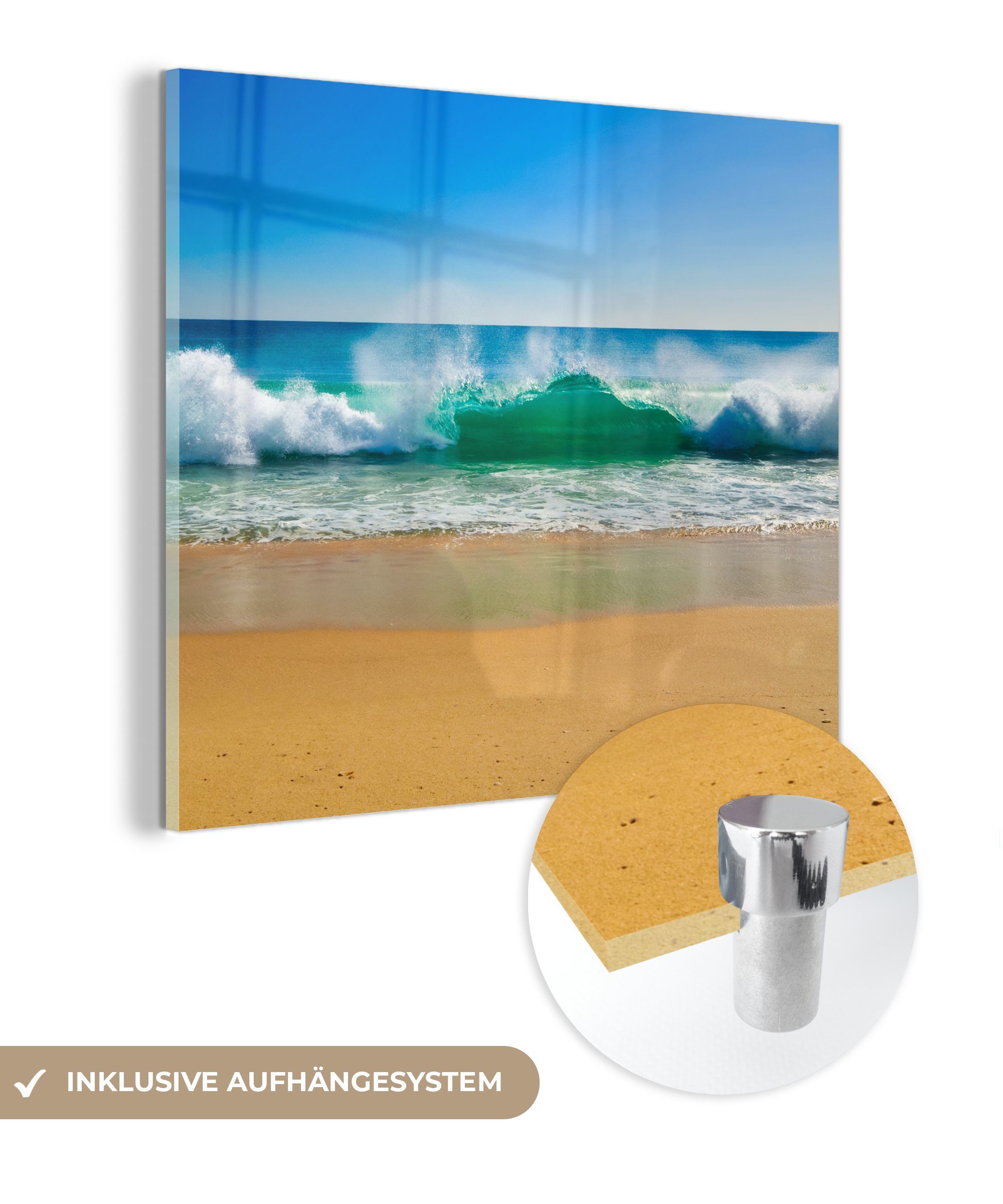 Bilder auf Wandbild - St), Glas Meer Glasbilder Acrylglasbild Glas - - auf Golf Strand, MuchoWow - Foto Wanddekoration - (1
