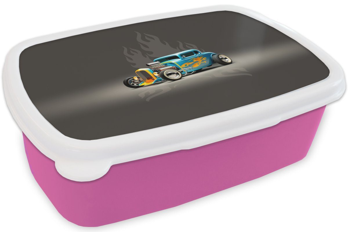 Snackbox, Kinder, Brotbox - Kunststoff Lunchbox Mädchen, für Brotdose Erwachsene, MuchoWow Flammen - - Auto Oldtimer (2-tlg), Kunststoff, rosa Blau,