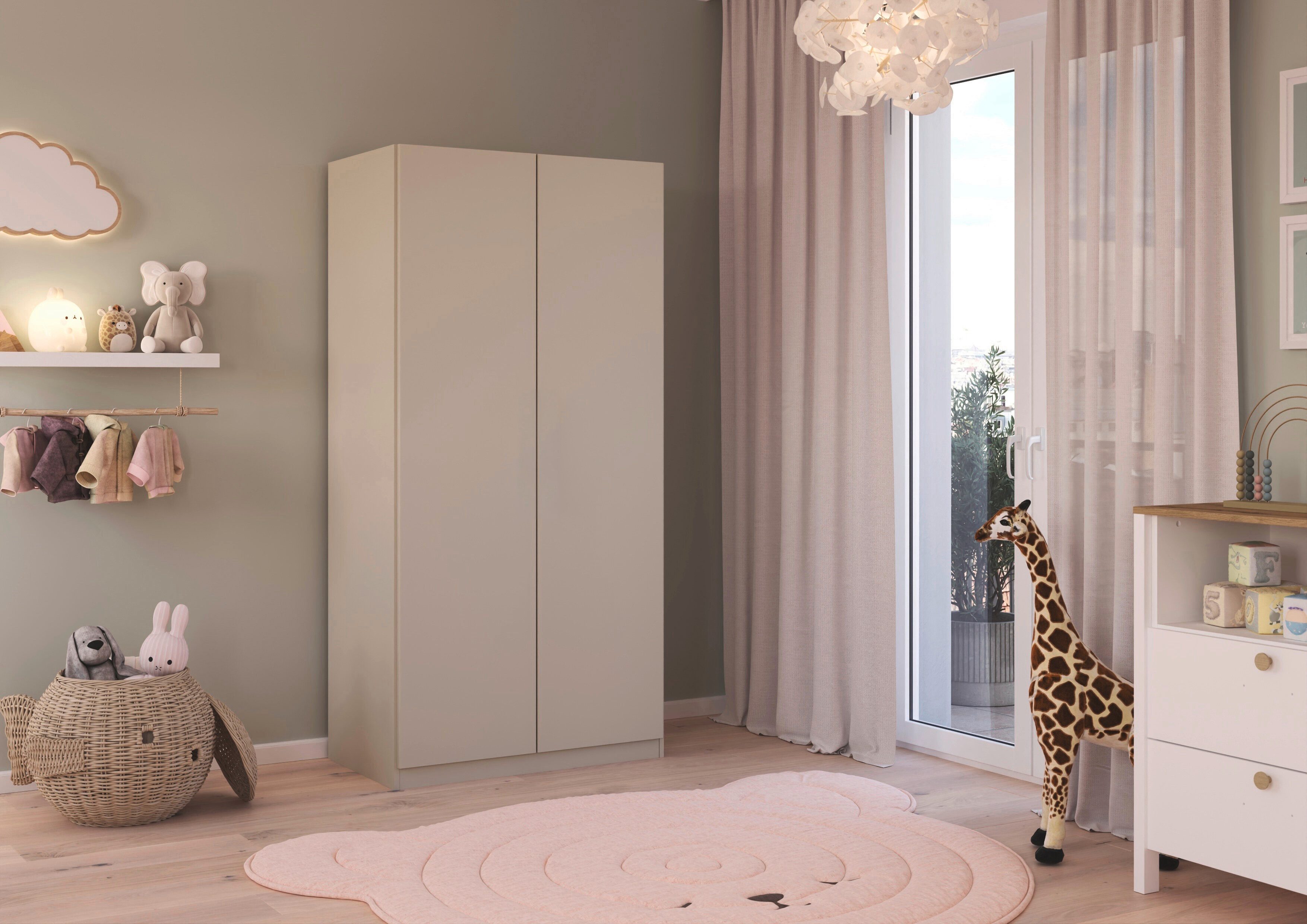 rauch Kleiderschrank Schrank Möbel Schlafzimmer Garderobe Kinderzimmer WELTNEUHEIT ELVIK (3 Ausstattungsvarianten - Breiten 47-405 cm, Höhen 187/212/231 cm) PATENTIERTES SCHNELLMONTAGESYSTEM mit Push-to-open MADE IN GERMANY