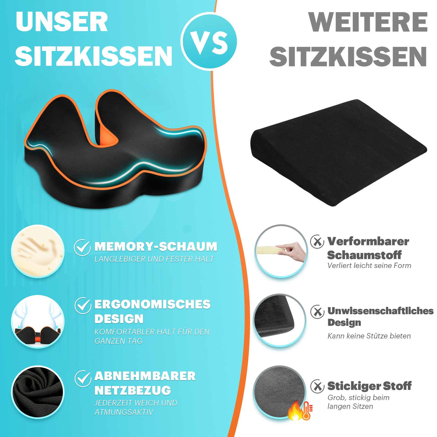 POPOLIC Sitzkissen Kissen Stuhlkissen, Erhöh Sitzkomfort, Ergonomisches Sitzkissen, robuste Polsterauflage für indoor und outdoor, 46 x 38 x 10 cm – Bild 5 von 5