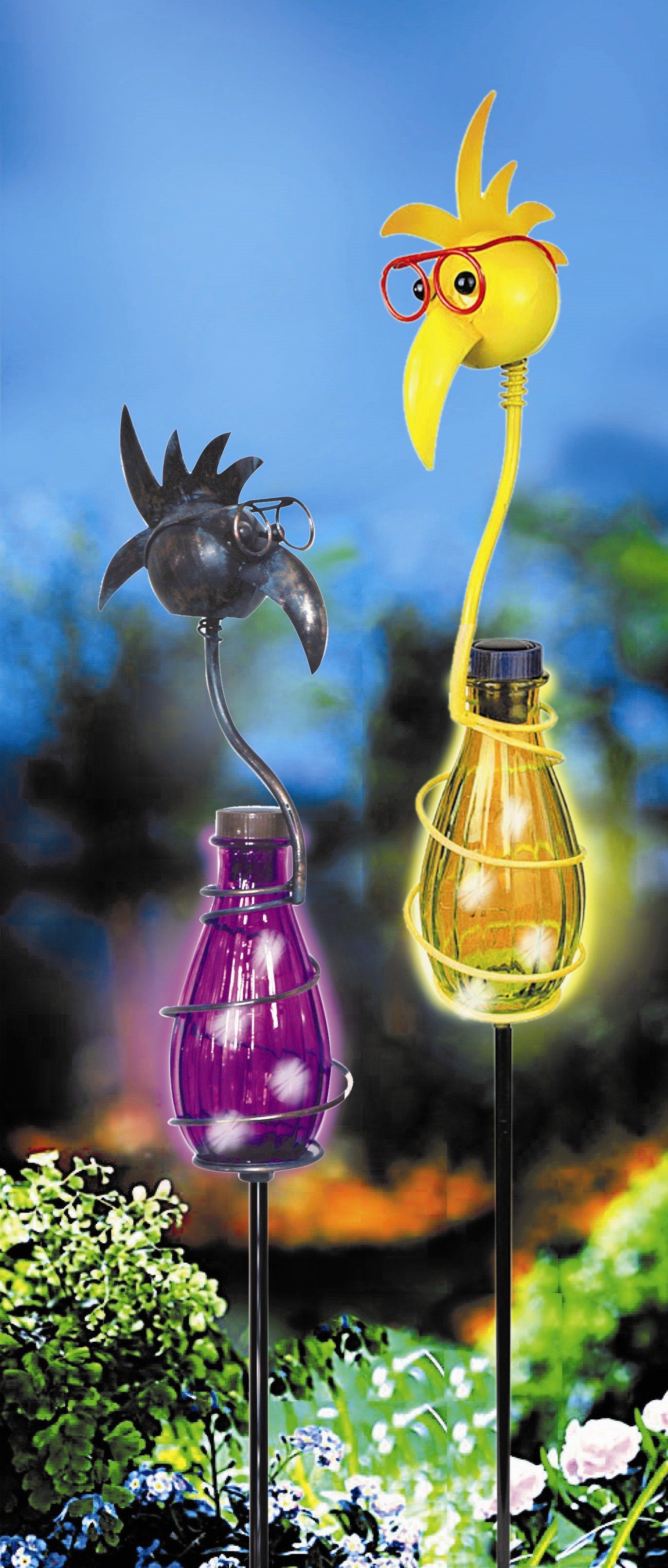 Dekofigur Bird", international lila, LED Stableuchte fest Solar "Crazy JOKA LED integriert