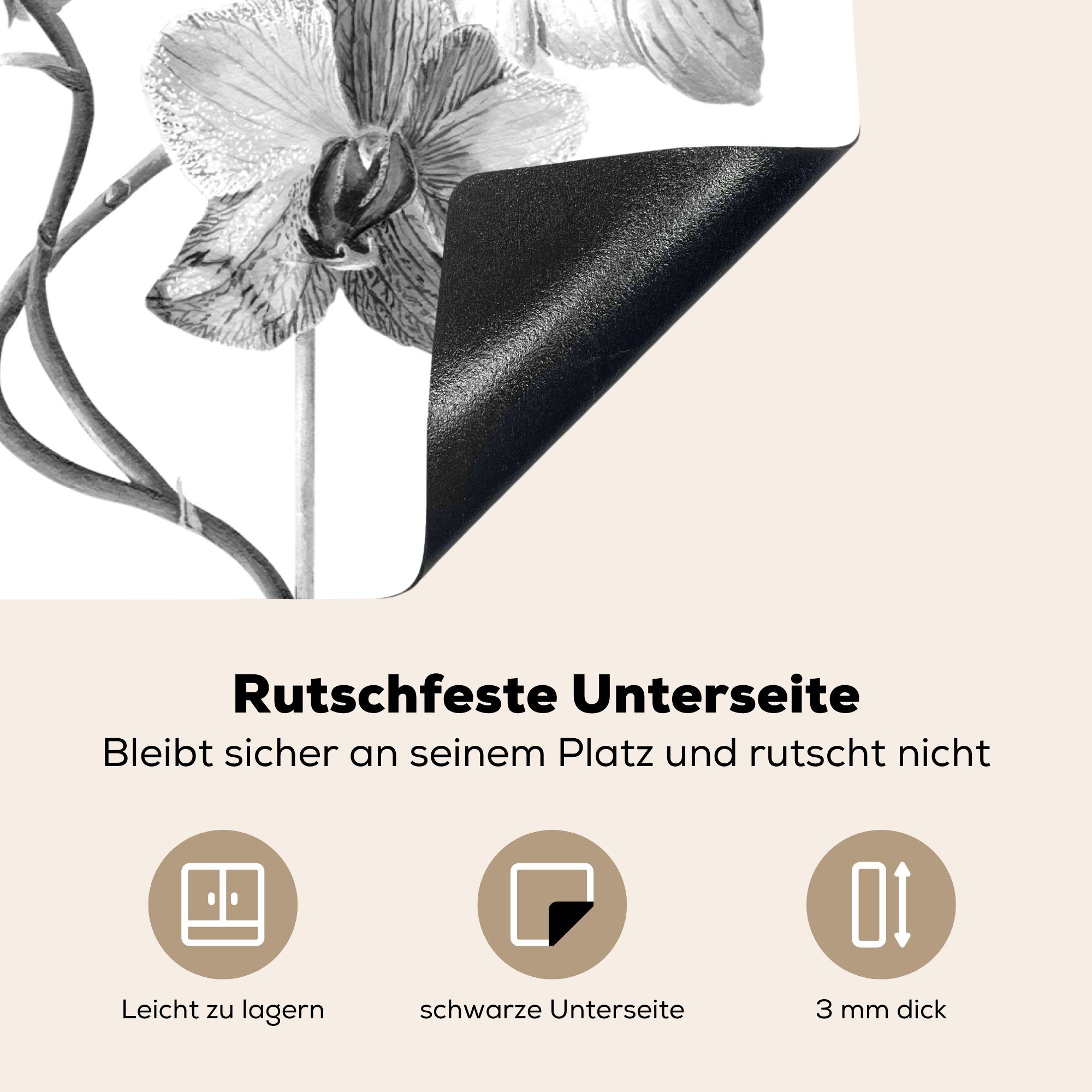 MuchoWow Herdblende-/Abdeckplatte Eine Illustration von nutzbar, (1 auf einem 60x52 Ceranfeldabdeckung cm, weißen Orchideen Arbeitsfläche rosa -, Vinyl, Mobile tlg), Hintergrund