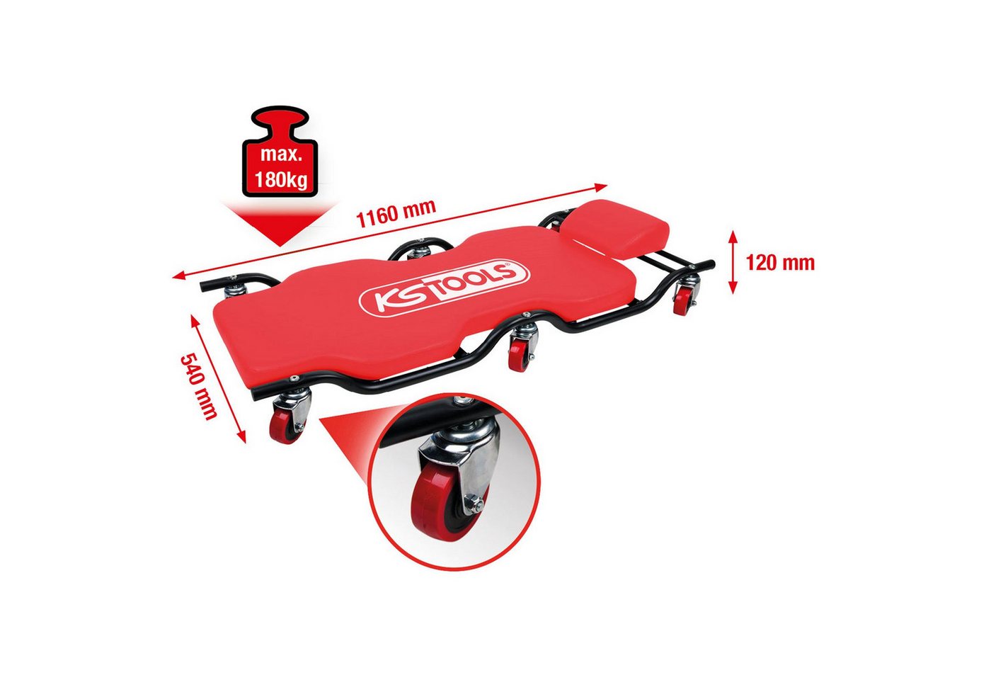 Thumbnail - KS Tools Montagewerkzeug KS TOOLS Fahrbare Liege 1160 x 540 mm - 500.8003