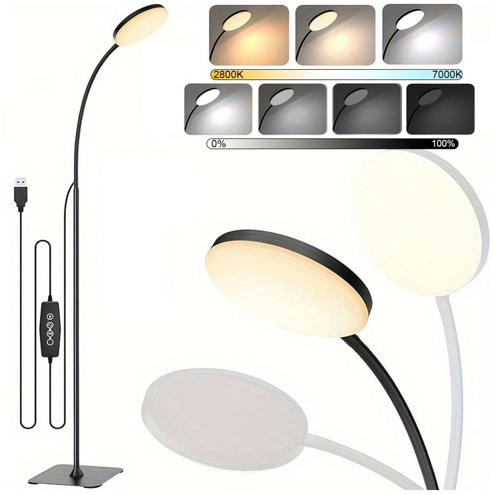 LED Stehlampe LED Stehleuchte Leselampe, USB Dimmbar Stehlampe 2800K-7000K