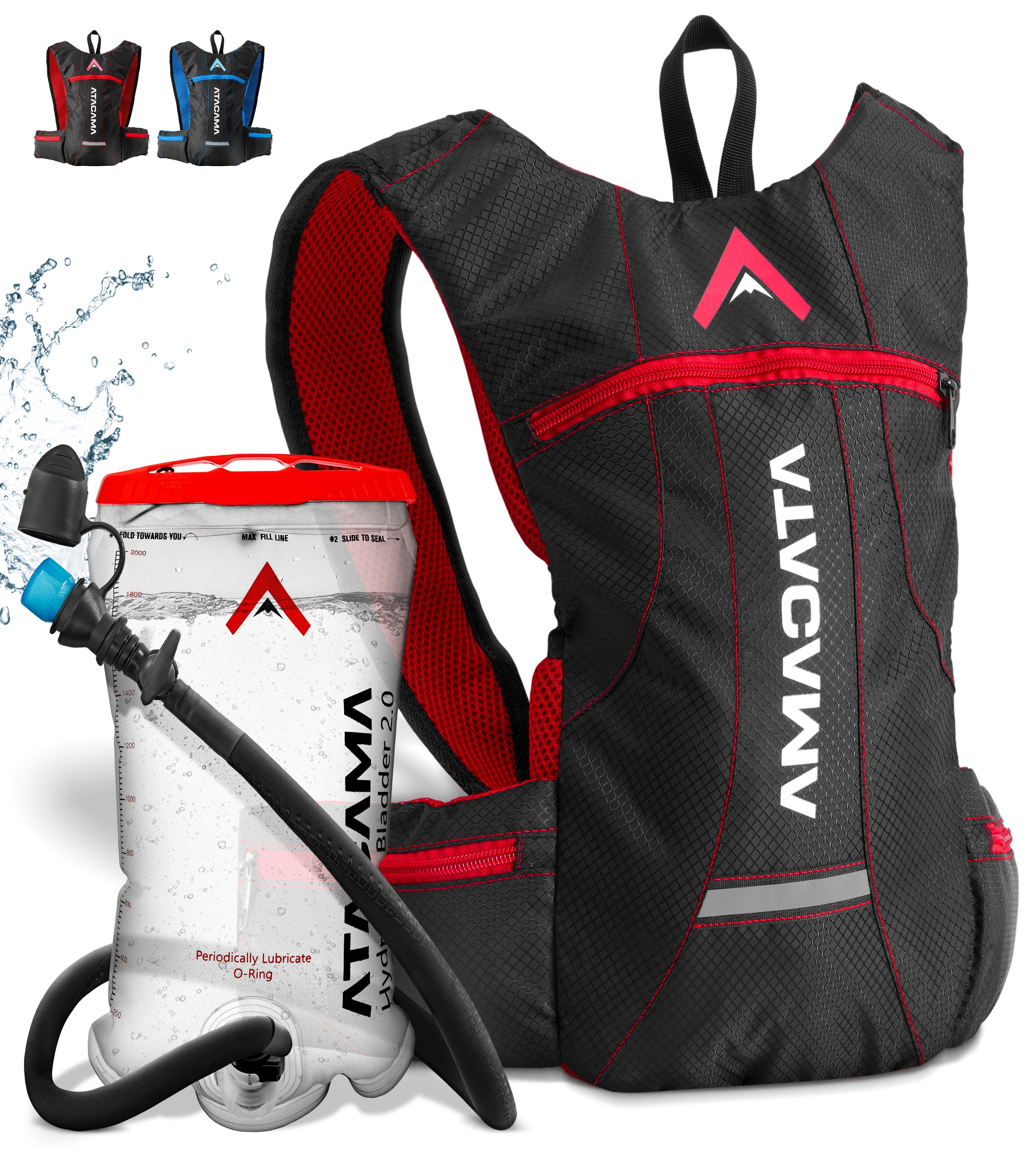 Atacama Trinkrucksack, zum Laufen und Fahrrad fahren 2l - Trinksystem inklusive Rot