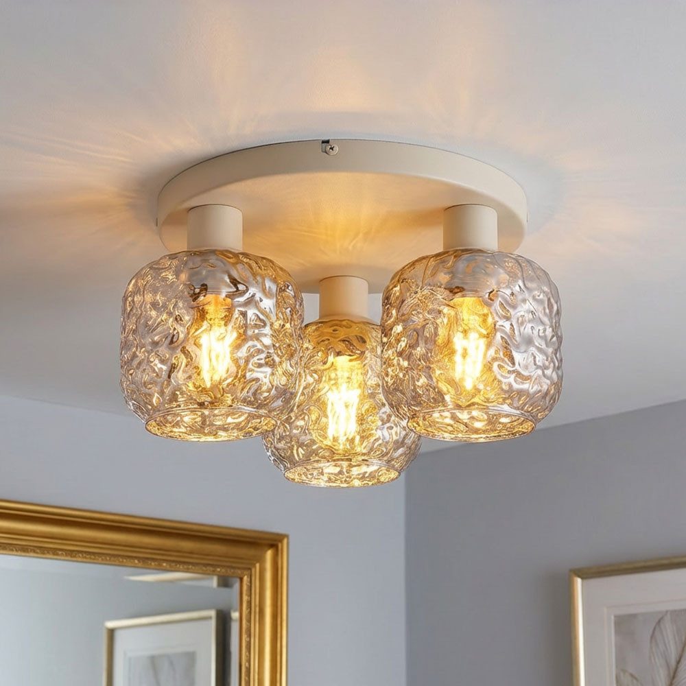GLOBO LIGHTING LED Deckenleuchte, Leuchtmittel inklusive, Warmweiß, Deckenleuchte Deckenlampe Wohnzimmerlampe LED beige Rauchglas
