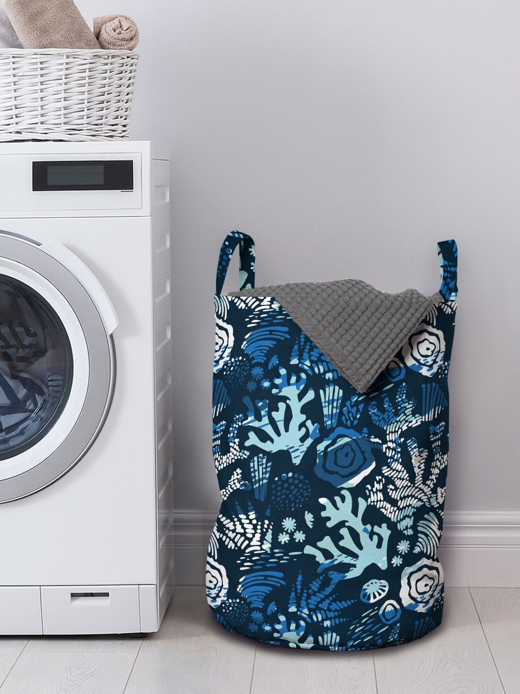 Waschsalons, Kordelzugverschluss Tiefseeblau für mit Griffen Abakuhaus Wäschesäckchen Unterwasser- Wäschekorb Corals
