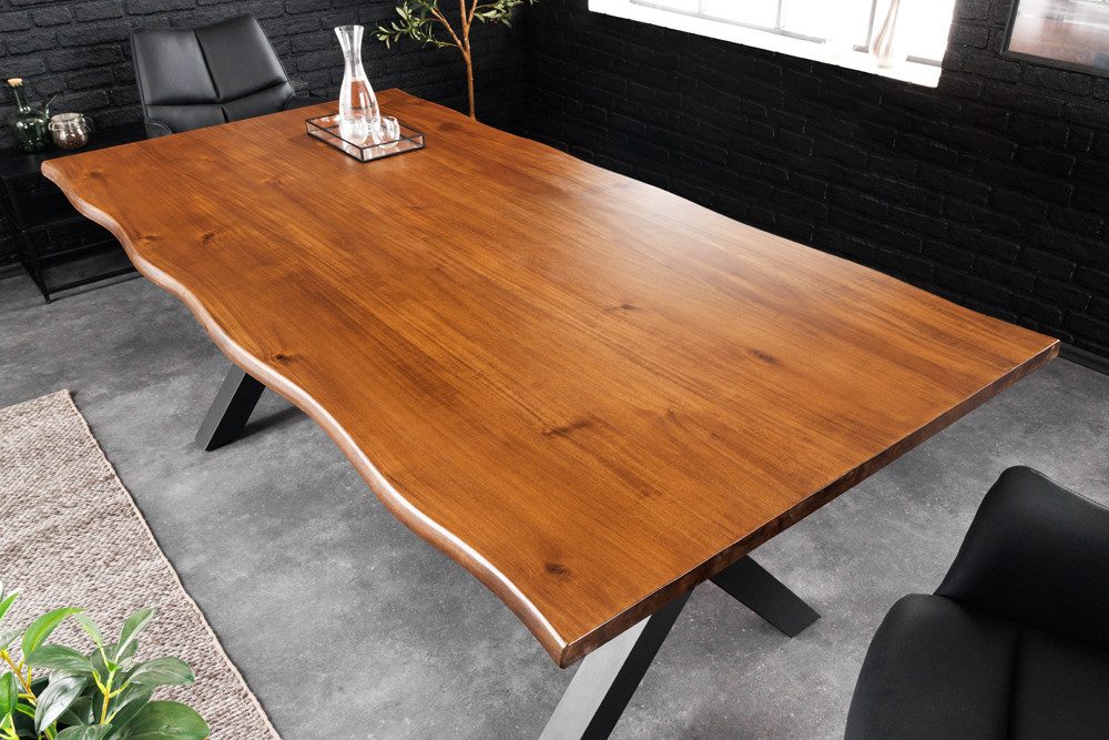 riess-ambiente Baumkantentisch GENESIS 200cm braun/schwarz - 3,5cm Massivholz-Platte, X-Gestell (Einzelartikel, 1-St), Industrial Design & für 8 Personen - ideal für Dein Loft-Esszimmer