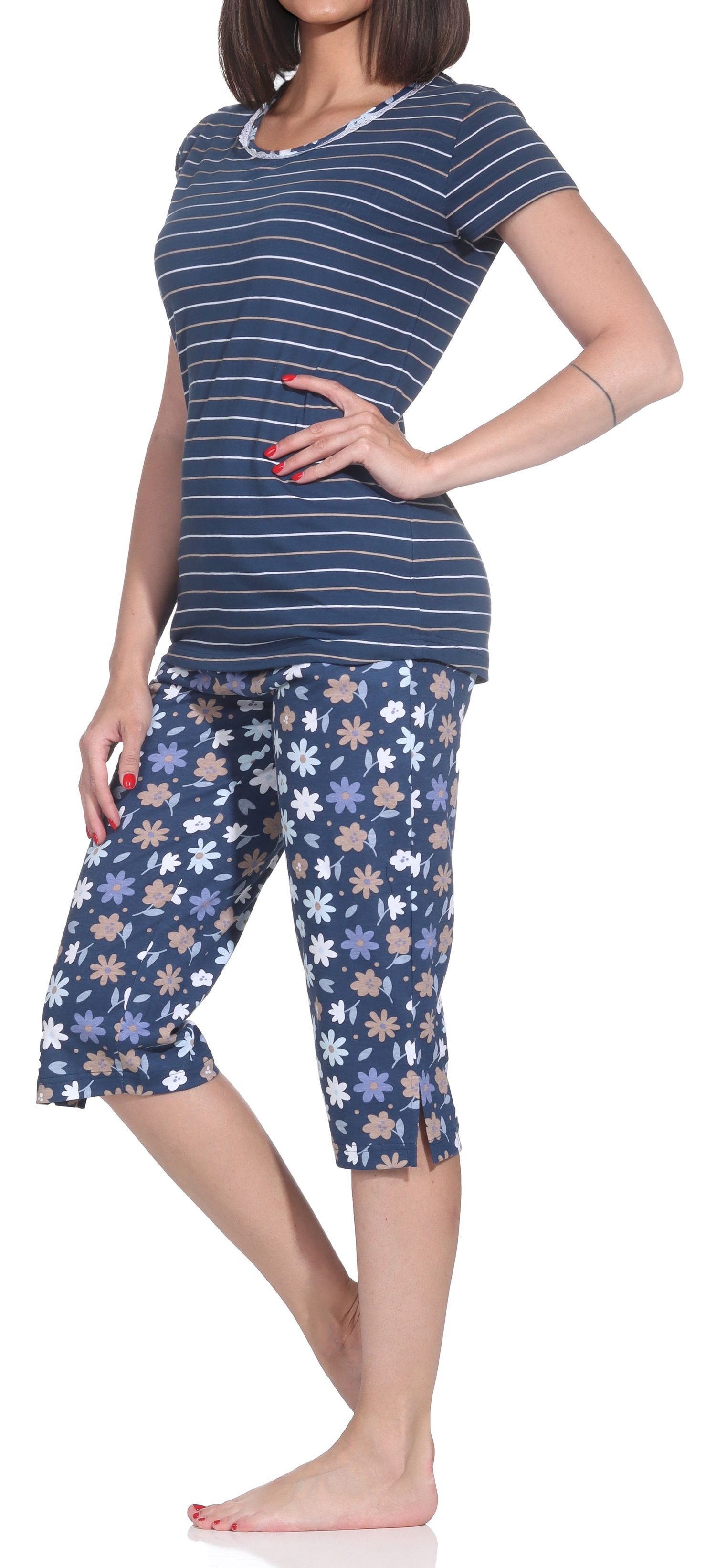 Normann Pyjama Normann Damen Capri kurzarm Schlafanzug –auch in Übergrößen verfügbar – Bild 4 von 5