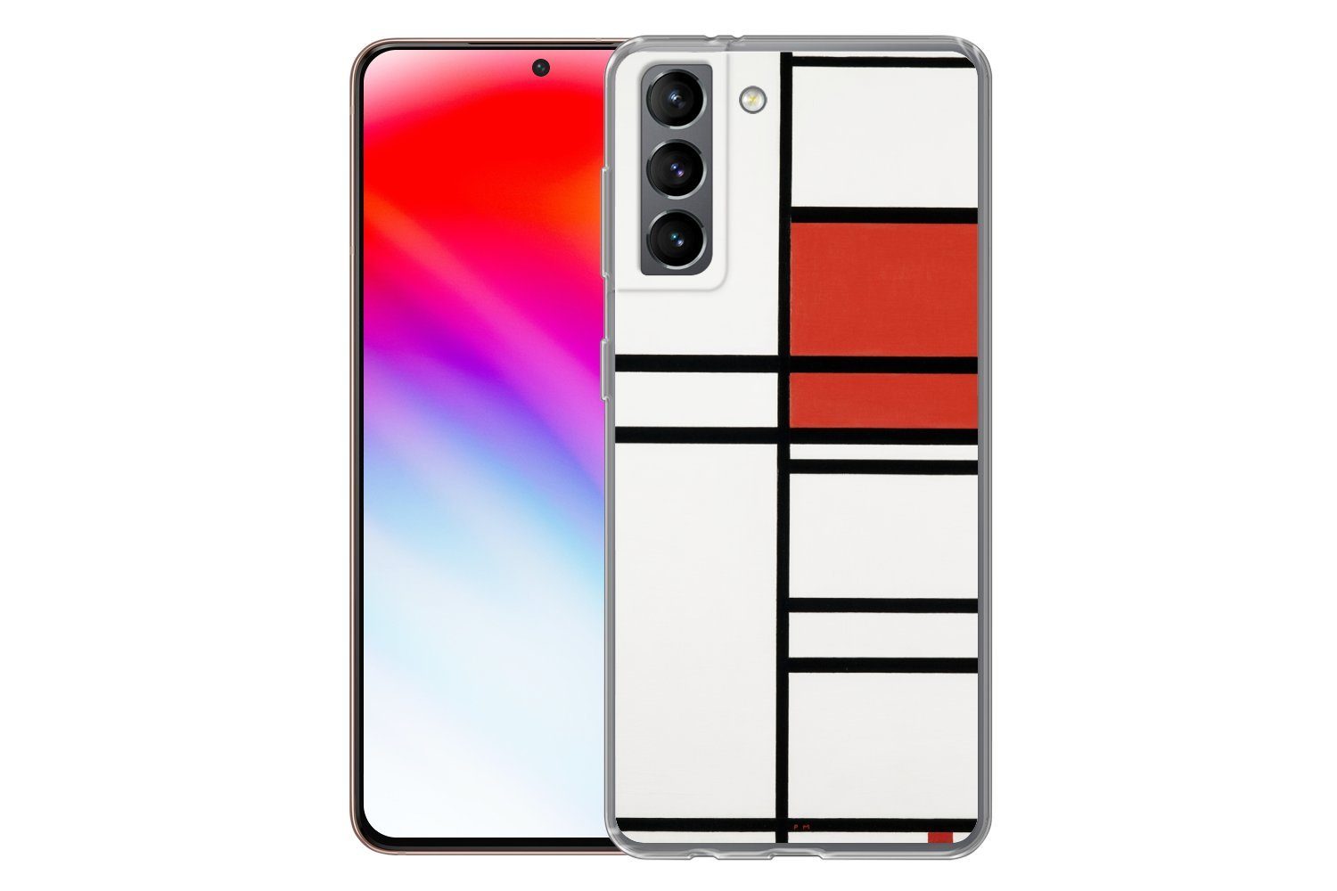 MuchoWow Handyhülle für Samsung Galaxy S21 Komposition mit Rot und Weiß - Piet Mondrian, Phone Case, Silikon, Schutzhülle Dünn