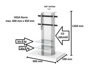 designimpex Fernsehtisch Roma H-777nw Weiß Hochglanz 360° drehbar Rack TV- Ständer TV-Wandhalterung