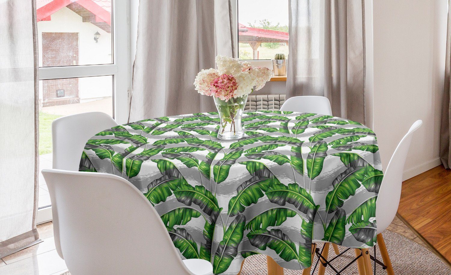 Abakuhaus Tischdecke Kreis Tischdecke Abdeckung für Esszimmer Küche Dekoration, Boho Banana-Blätter-Entwurf | Tischdecken