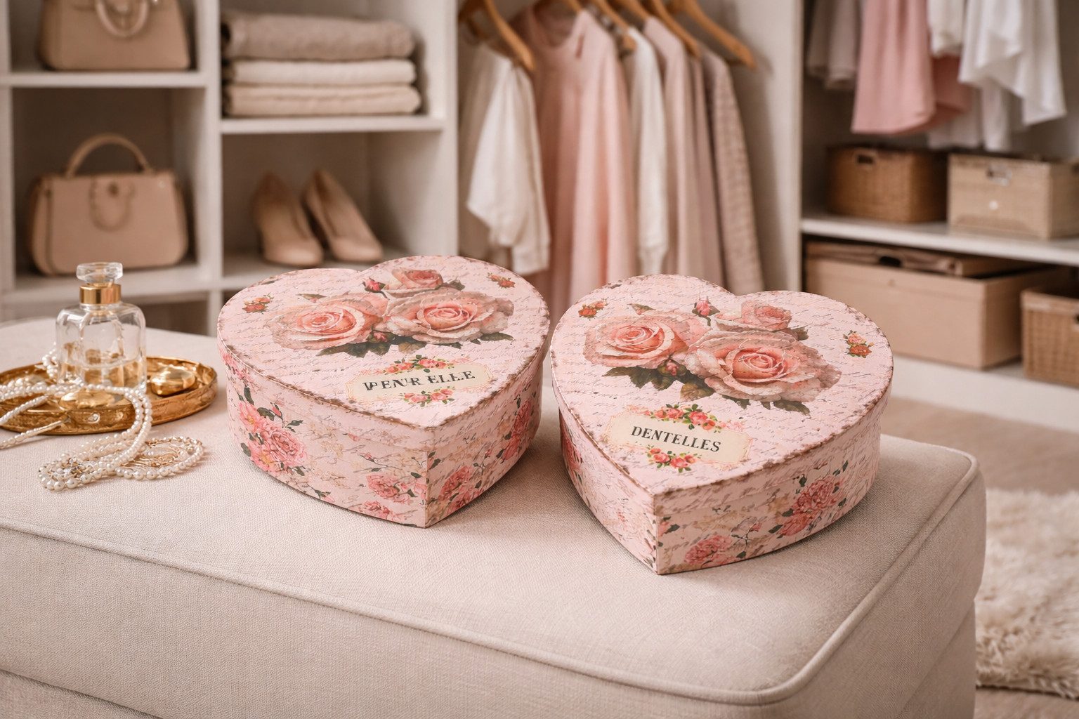 AnticLine Geschenkbox Antic Line 2er Set Herzschachteln H 15,5cm + 13cm, L 40,5cm + 35,5cm