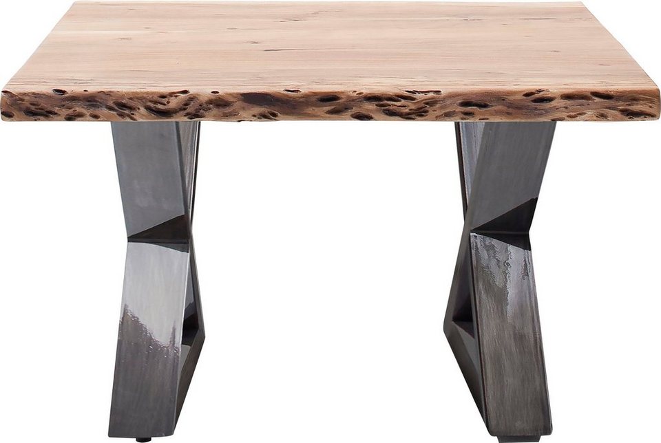 MCA furniture Couchtisch Cartagena, Couchtisch Massivholz mit Baumkante und natürlichen  Rissen und Löchern, Charakter starker Tisch, jeder Tisch ein Unikat