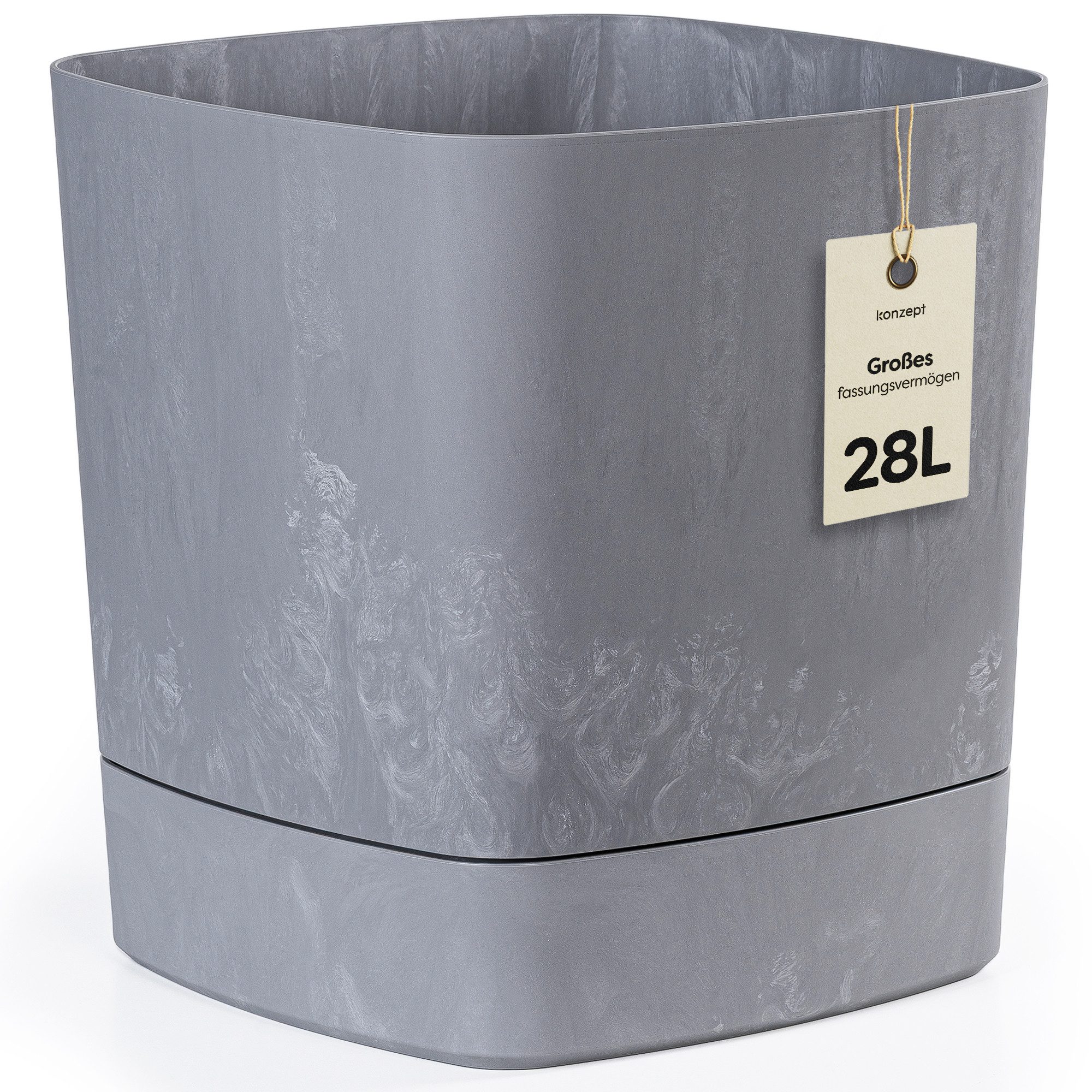 KONZEPT Blumentopf groß 28 L, Beton-Optik matt, mit Drainagelöchern, Hergestellt in Europa, Ungewöhnliches Design, Vielseitig