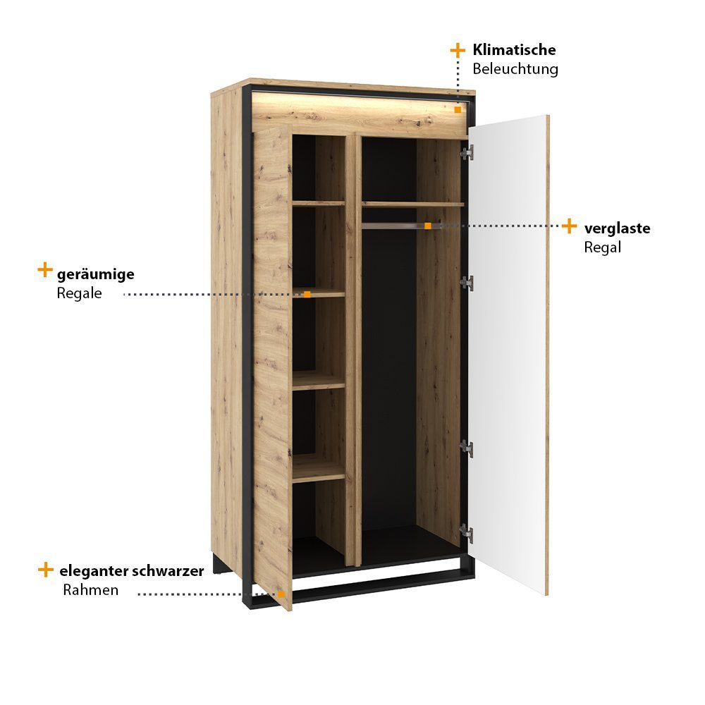 Compleo Kleiderschrank LIMA Push to open Funktion, LED-Beleuchtung, 2-Drehtüren – Bild 4 von 5