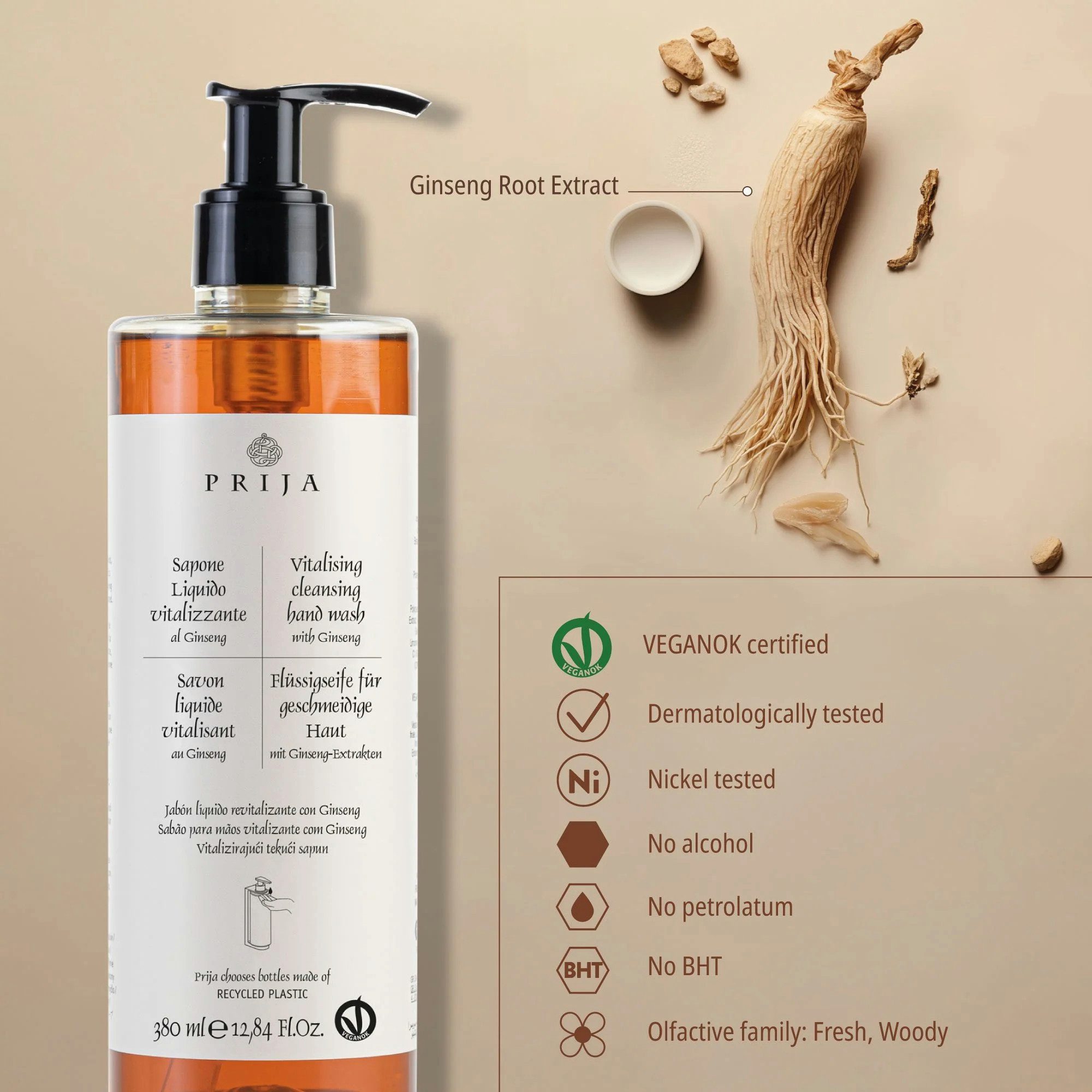 PRIJA Flüssigseife PRIJA vitalisierend mit Ginseng 380ml Hotelseife Seife, 1-tlg.