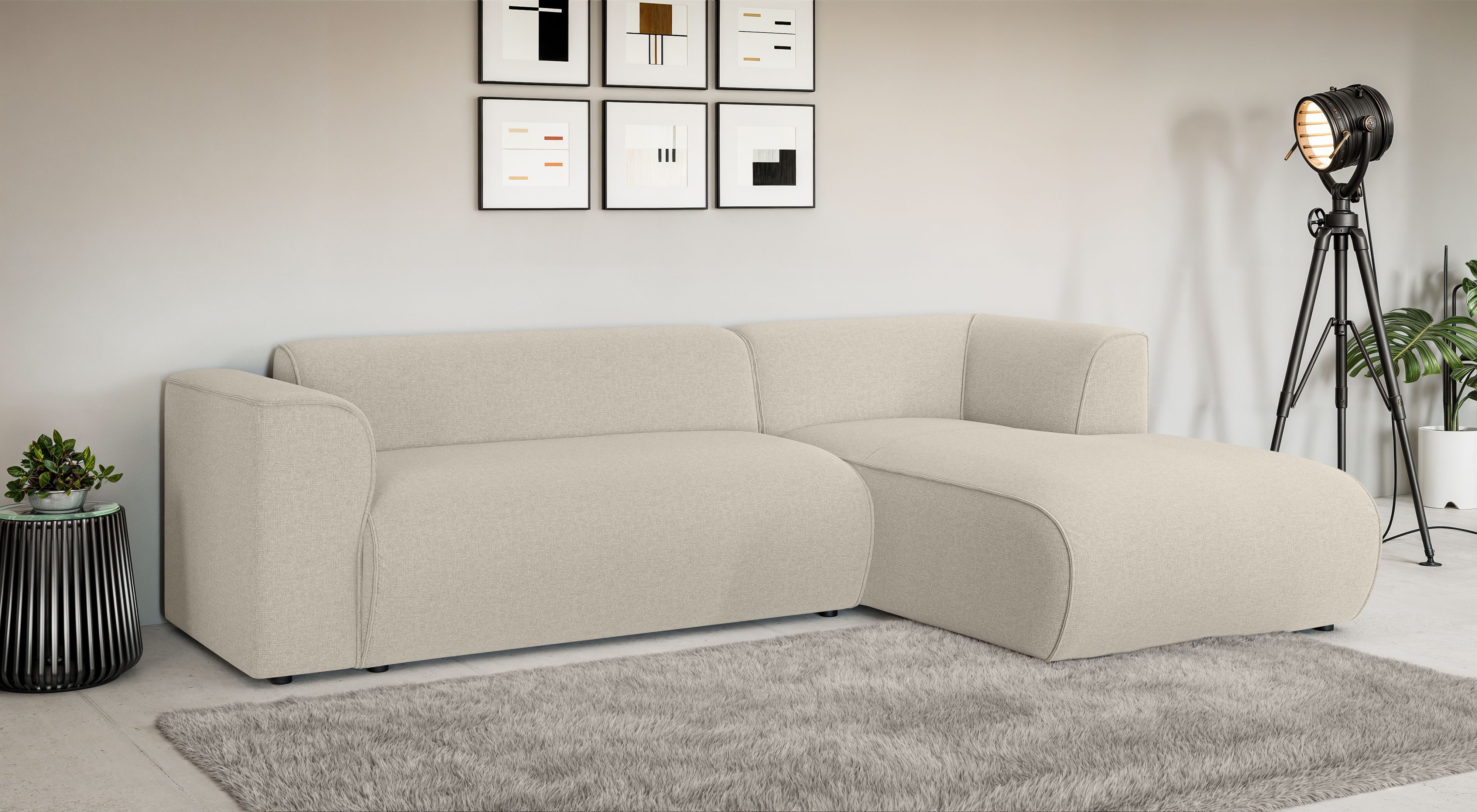 INOSIGN Ecksofa MERID L-Form (257 cm), zeitlos & stilvolles Design, Aufwendig gepolstert, in Cord, Chenille und Struktur