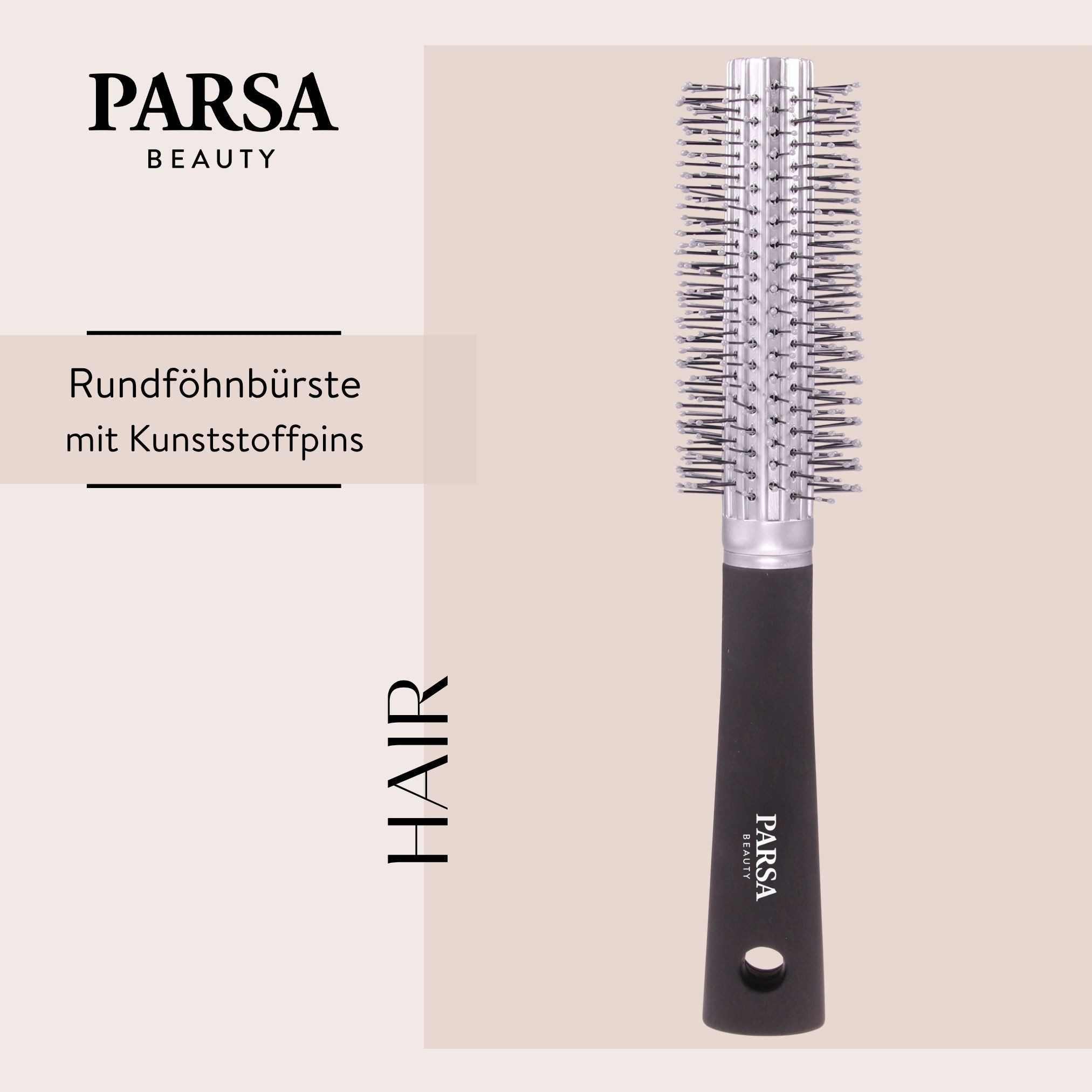 PARSA Beauty Haarbürste Essential Trend-Line Rundföhnbürste, Volumen & Schwung in edlem Silber