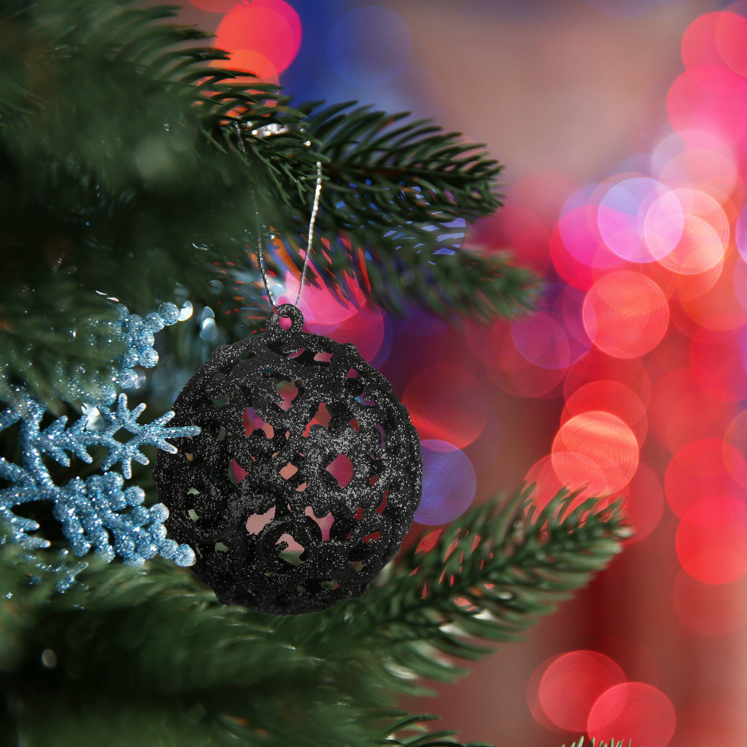 Set, Weihnachtsbaumkugel im Weihnachtskugeln 50er Schwarz Silber relaxdays Schwarz