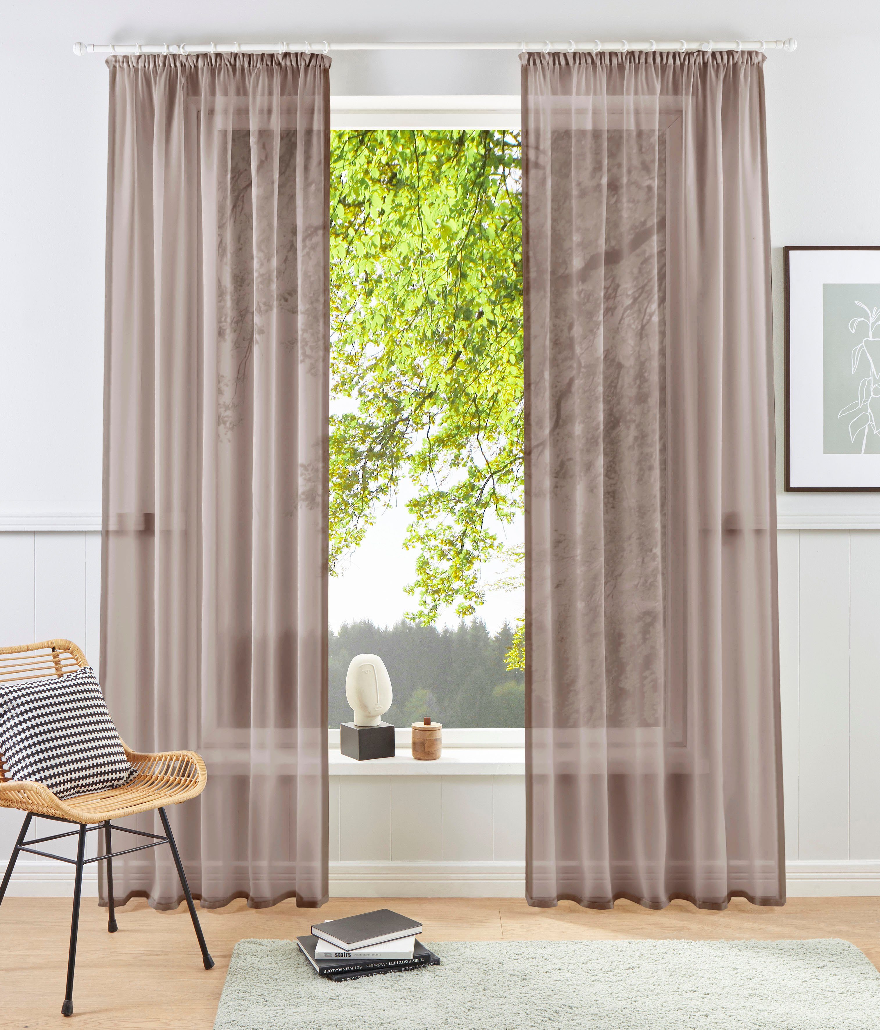 Gardine XANA, my home, Kräuselband (1 St), transparent, Polyester, 1 Schal, Voile, einfarbig, pflegeleicht taupe