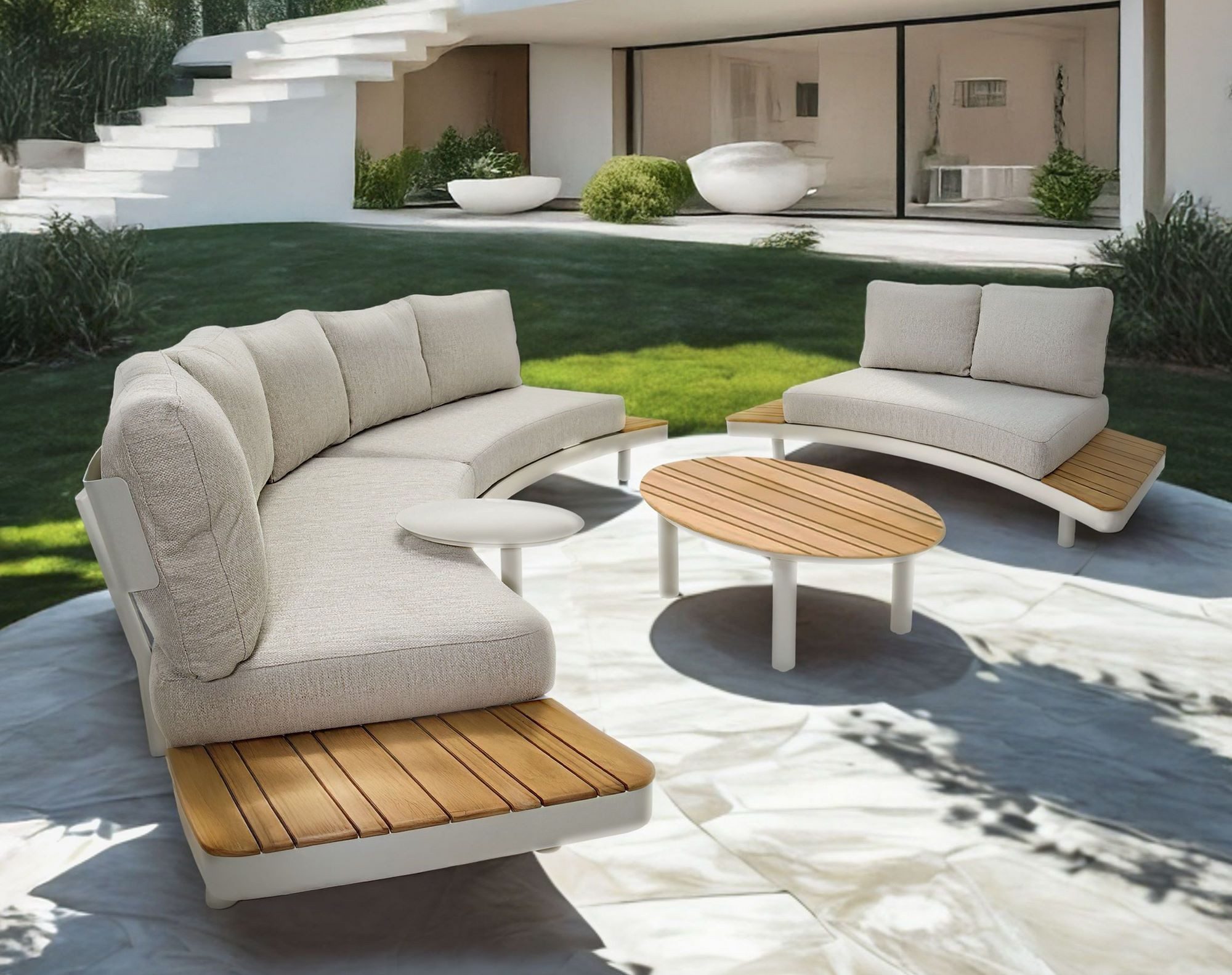 Lesli Living Gartenlounge-Set Lesli Living Lounge-Set Lounza matt-Beige/Hellbeige/Teak 400x420cm