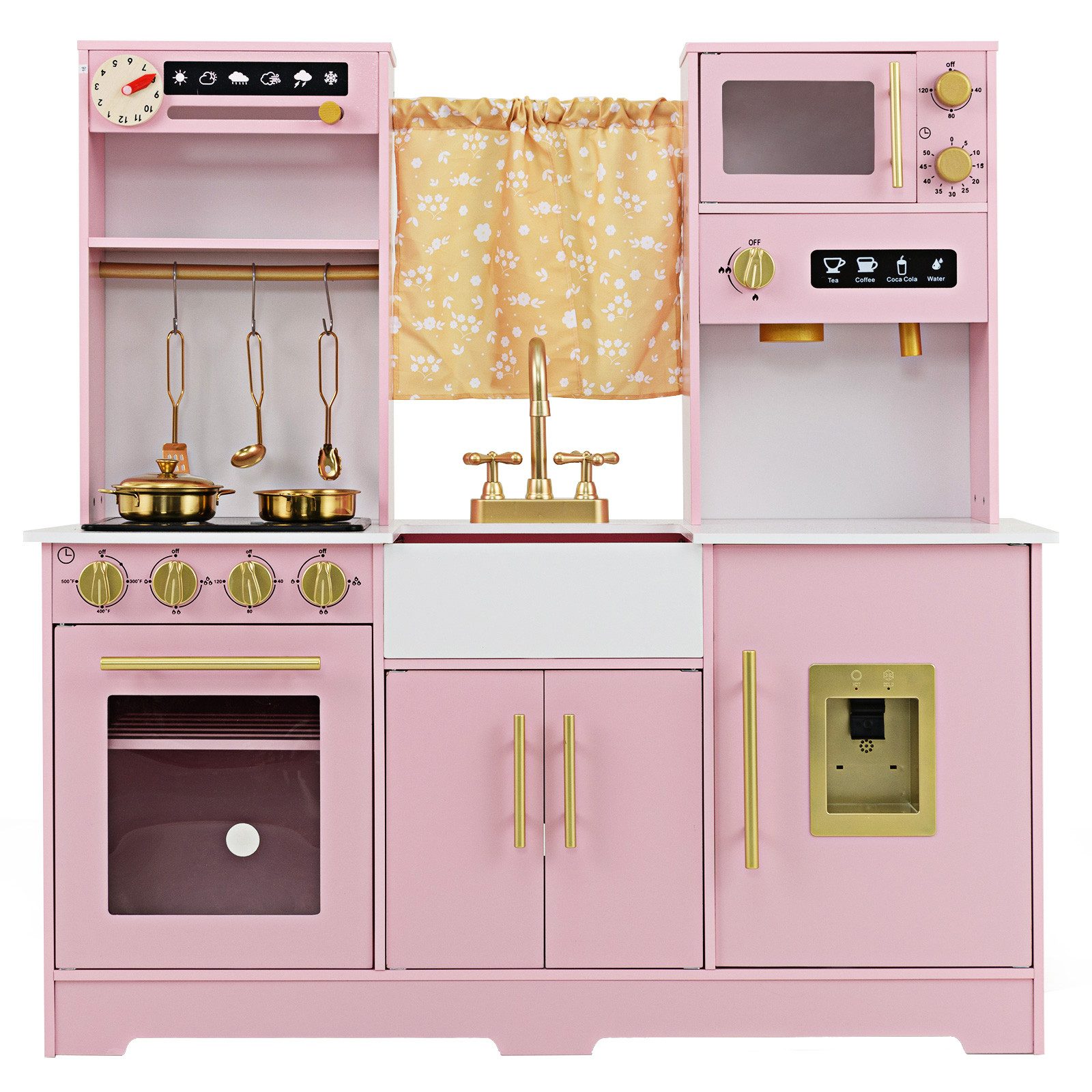 COSTWAY Spielküche Holz, Kinderküche aus Holz, mit Ofen, Spüle, Herd günstig online kaufen