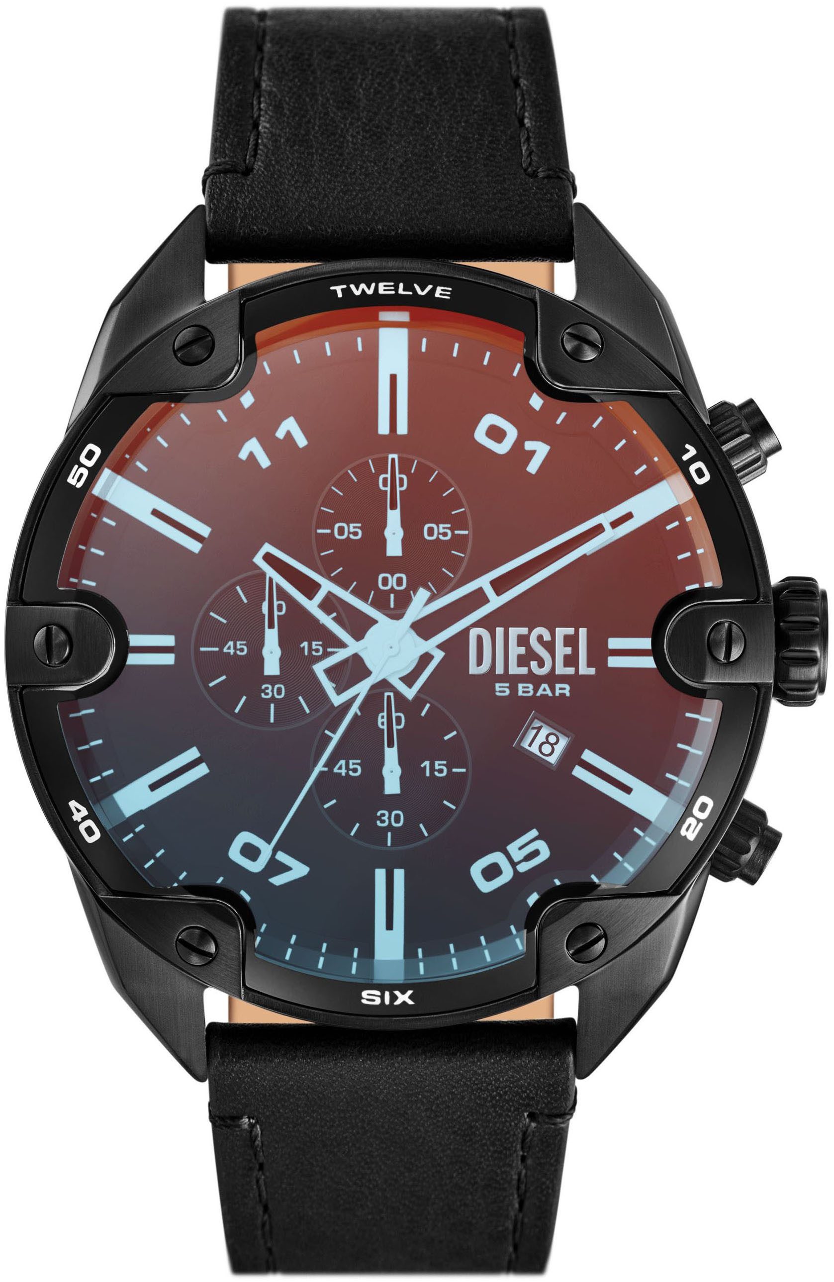 Diesel Chronograph SPIKED DZ4667, Armbanduhr, Herrenuhr, Lederarmband, Quarzuhr, Stoppfunktion