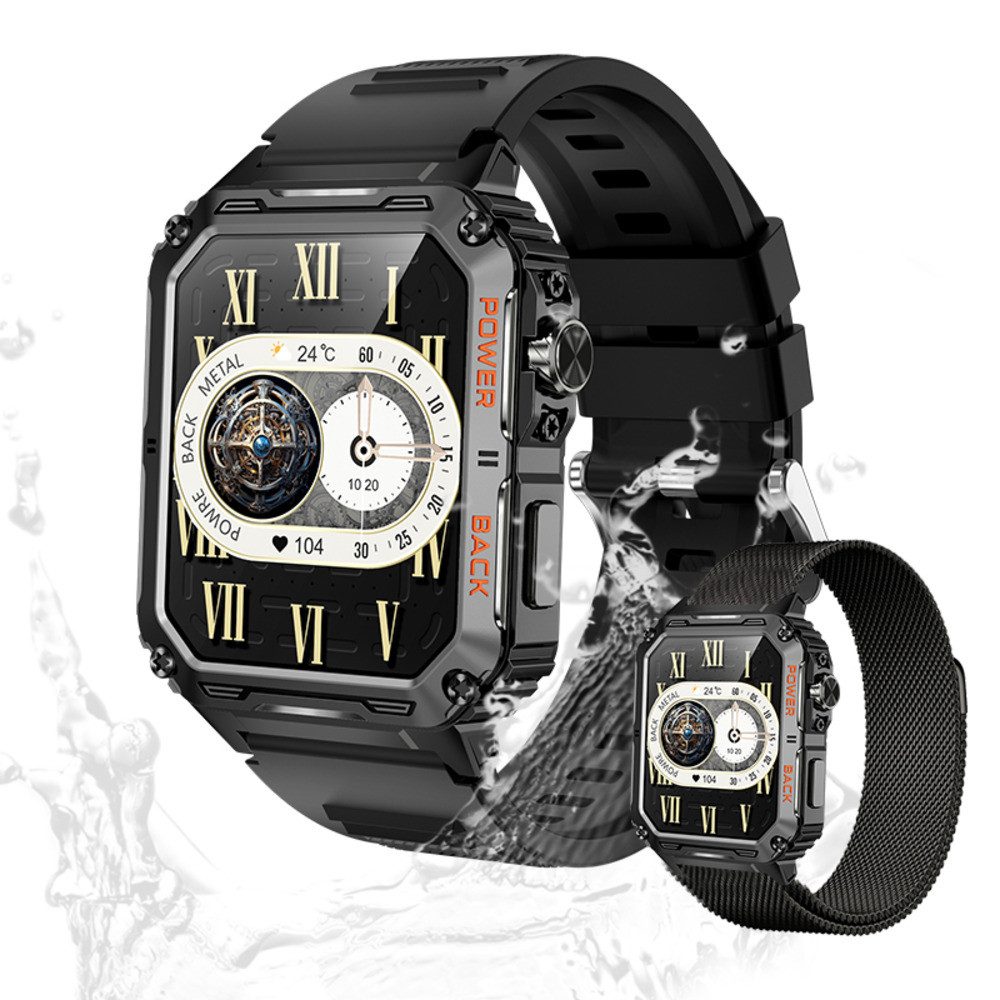 Valdus Herren’s IP67 Wasserdicht Fitness-Tracker Smartwatch (1.91 Zoll, Android / iOS), Mit Herzfrequenzsensor, Schrittzähler & Blutdruck Multimedia-Steuerung