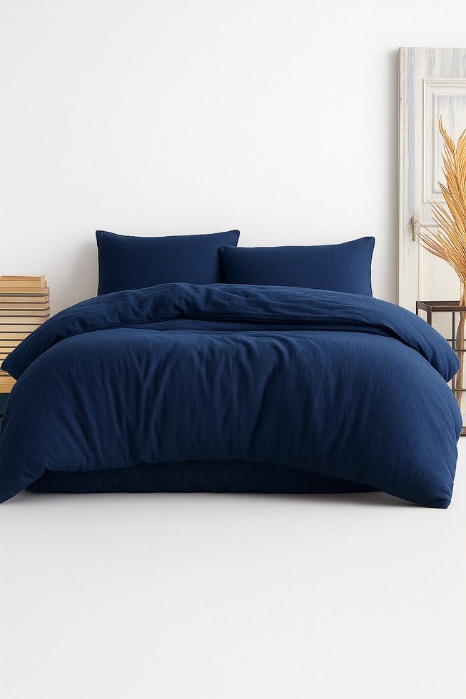 Sandiik Bettwäsche Musselin Bettwäsche in Nachtblau blau mit Reißverschluss günstig online kaufen