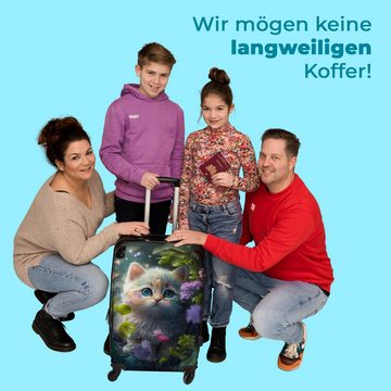 NoBoringSuitcases.com© Koffer Kätzchen - Blumen - Wald - Illustration - Katze 67x43x25cm, 4 Rollen, Mittelgroßer Koffer für Kinder, Trolley