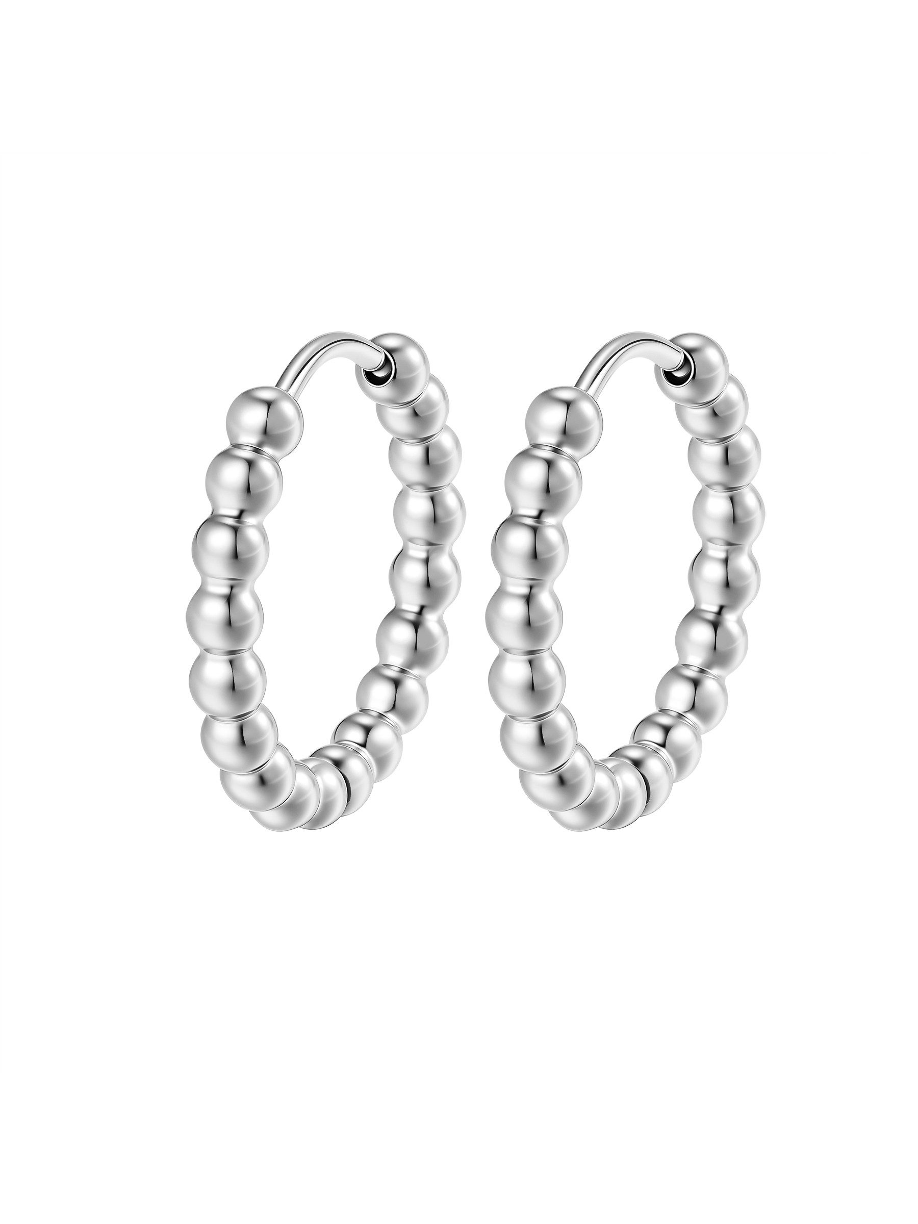 Hey Happiness Paar Creolen Kugel-Ohrringe im Beaded-Style aus Edelstahl, Ohrringe für Damen 18k vergoldet in 3 Größen