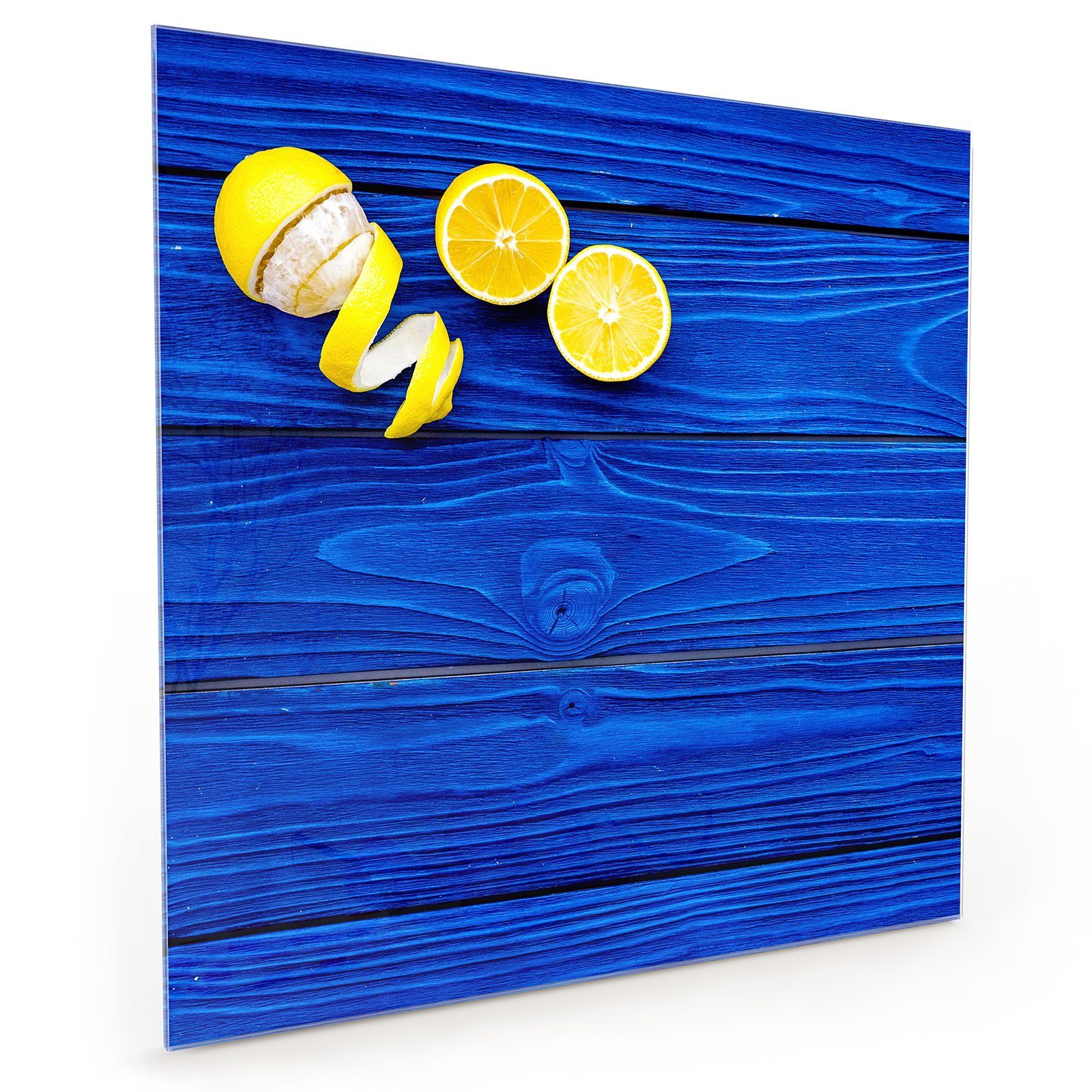 Primedeco Küchenrückwand Küchenrückwand Spritzschutz Glas mit Motiv Zitronen auf Holz