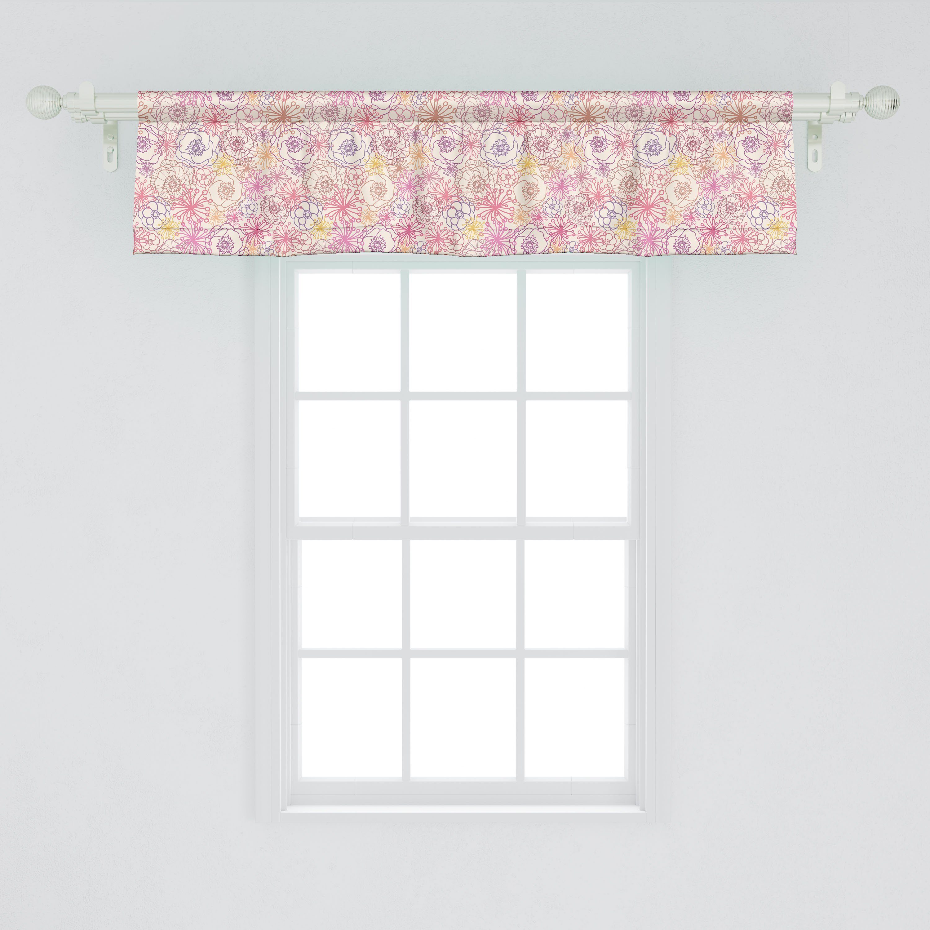 Scheibengardine Dekor Vorhang für Stangentasche, mit Volant Skizzieren Küche Microfaser, Blumen abstrakte Abakuhaus, Schlafzimmer Blumen-Kunst Sie