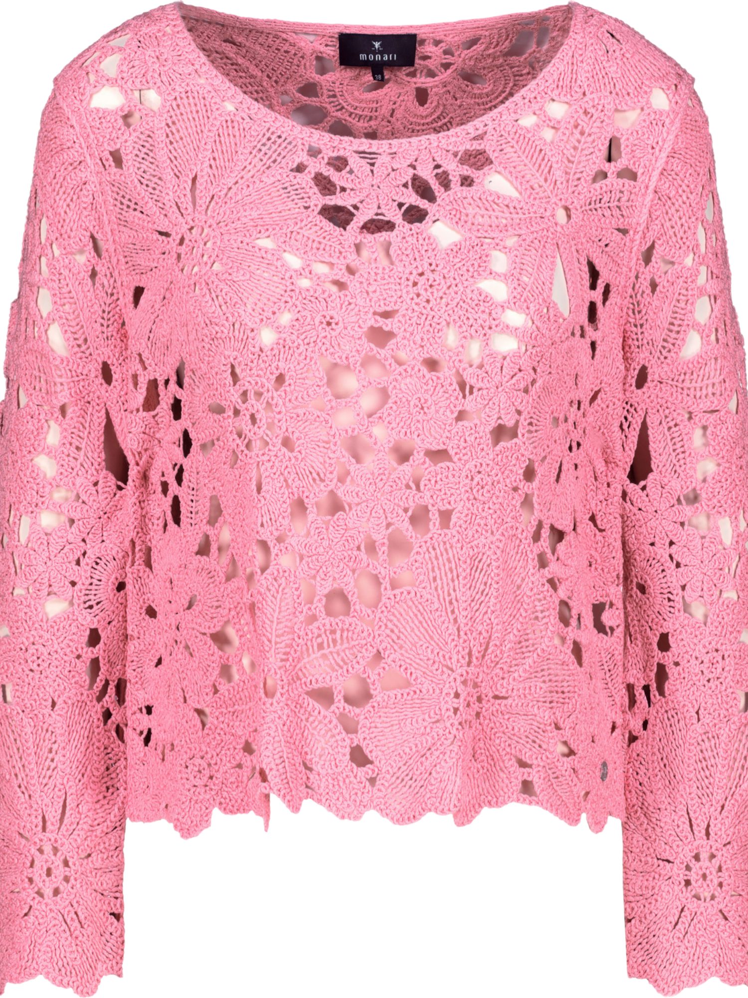 Monari Langarmshirt rosa,Casual,Viskose,Strukturiert,U-Boot,Lang,Regular Fit