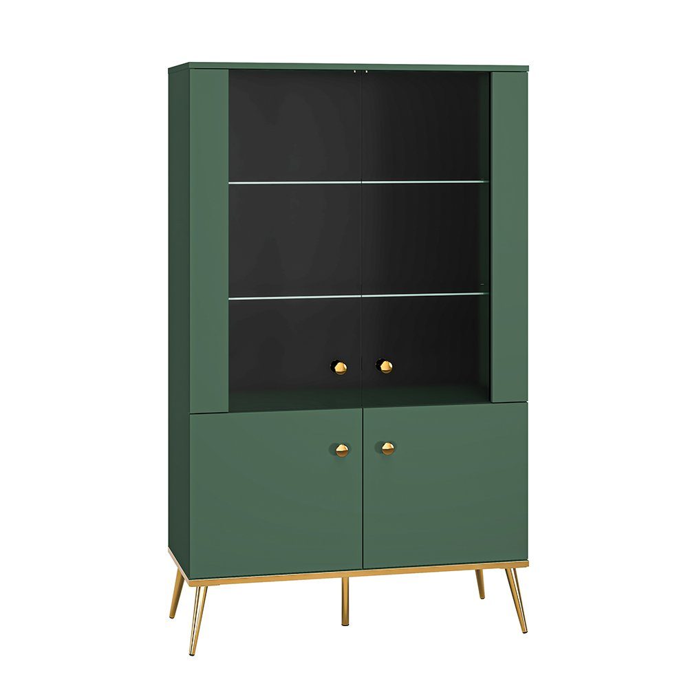 Lomadox Highboard FASANO-131, in grün mit Glastüren und Glasböden, B/H/T ca. 92/152/40 cm