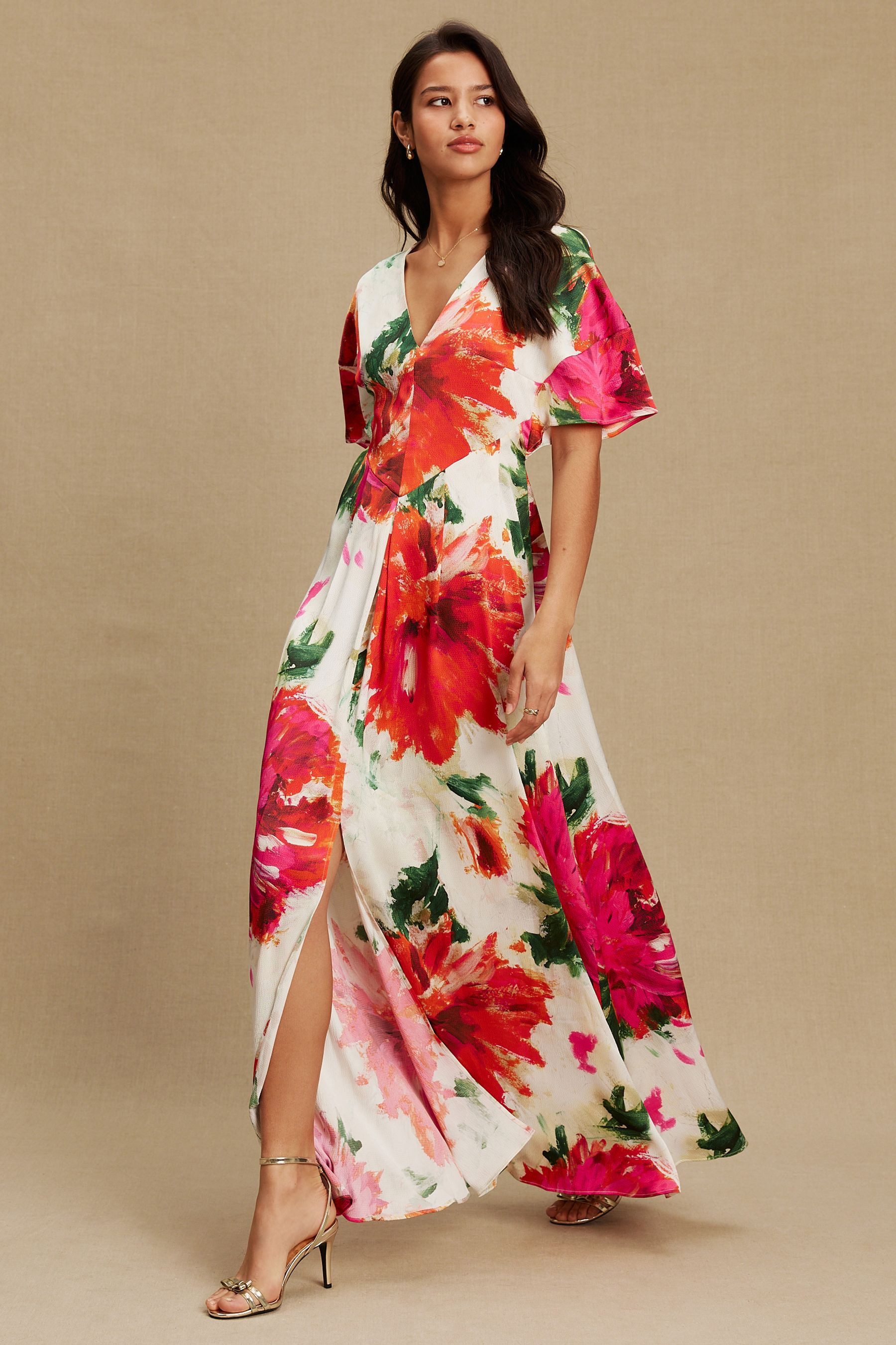 Next Satinkleid Festliches Kaftan-Maxikleid aus Struktur-Satin (1-tlg)