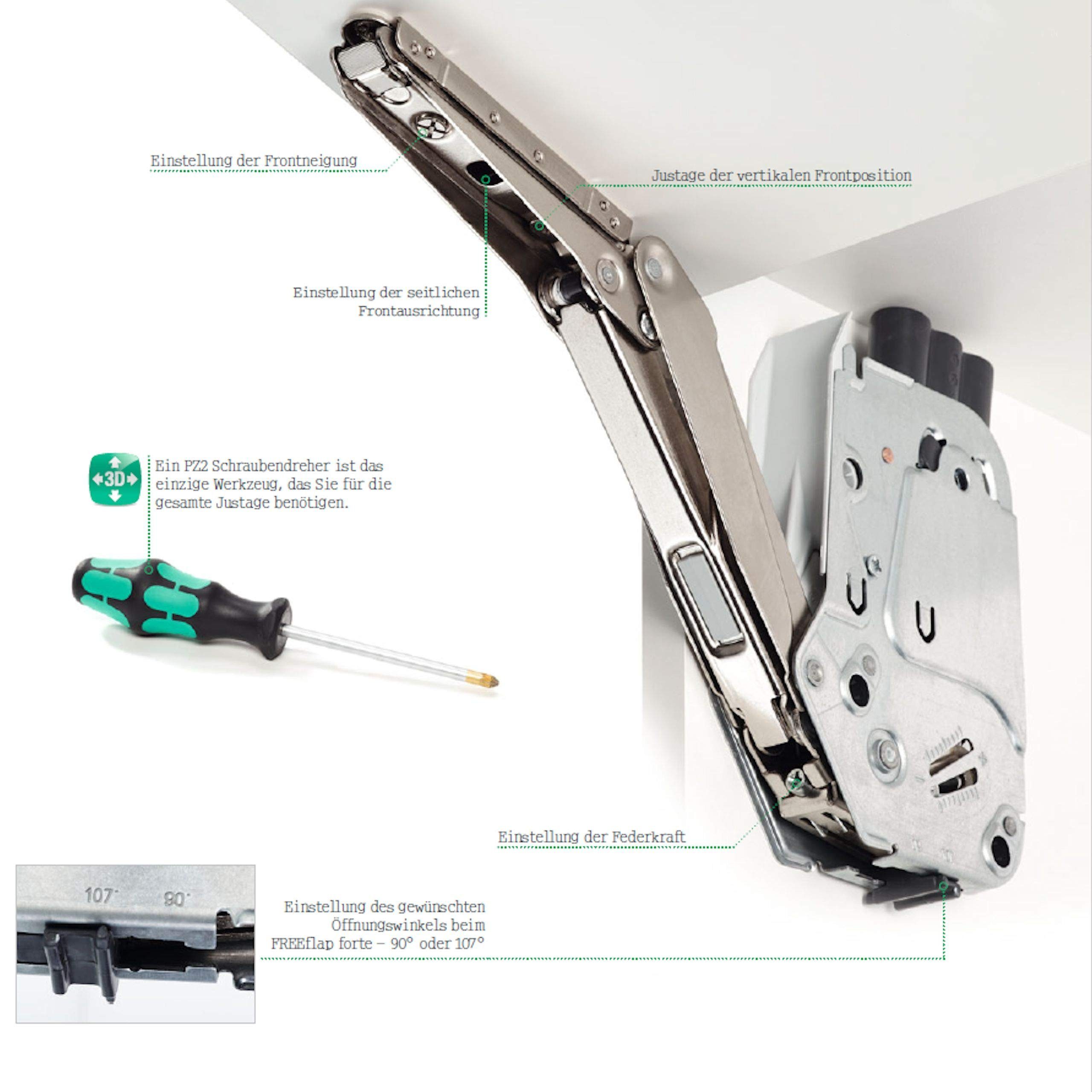 Kesseböhmer Möbelbeschlag Klappenbeschlag Kesseböhmer FREEflap mini, Typ A für Klappenhöhen von 200 - 450 mm / 0,6 bis 4,6 kg