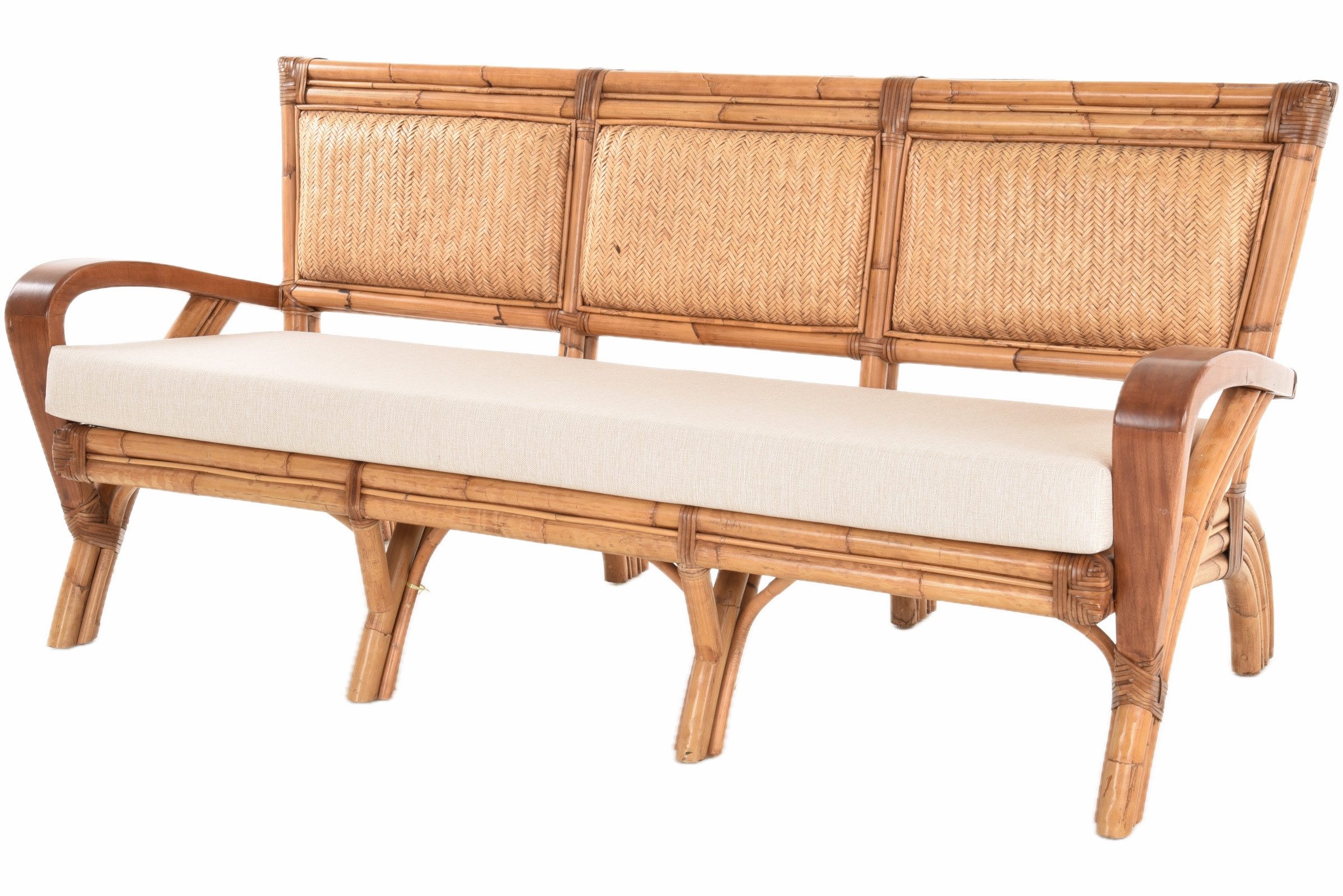 Krines Home Sitzgruppe Rattan Sitzgruppe Singapur 3-teilig für Wintergarten & Wohnzimmer, (3-tlg., 2x Sessel, 1x Dreisitzersofa), aus Rattan Naturmaterial, mit Armlehnen
