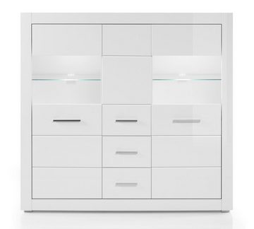 Furn.Design Highboard Carrara (Schrank in weiß Hochglanz, 149 x 142 cm), mit viel Stauraum