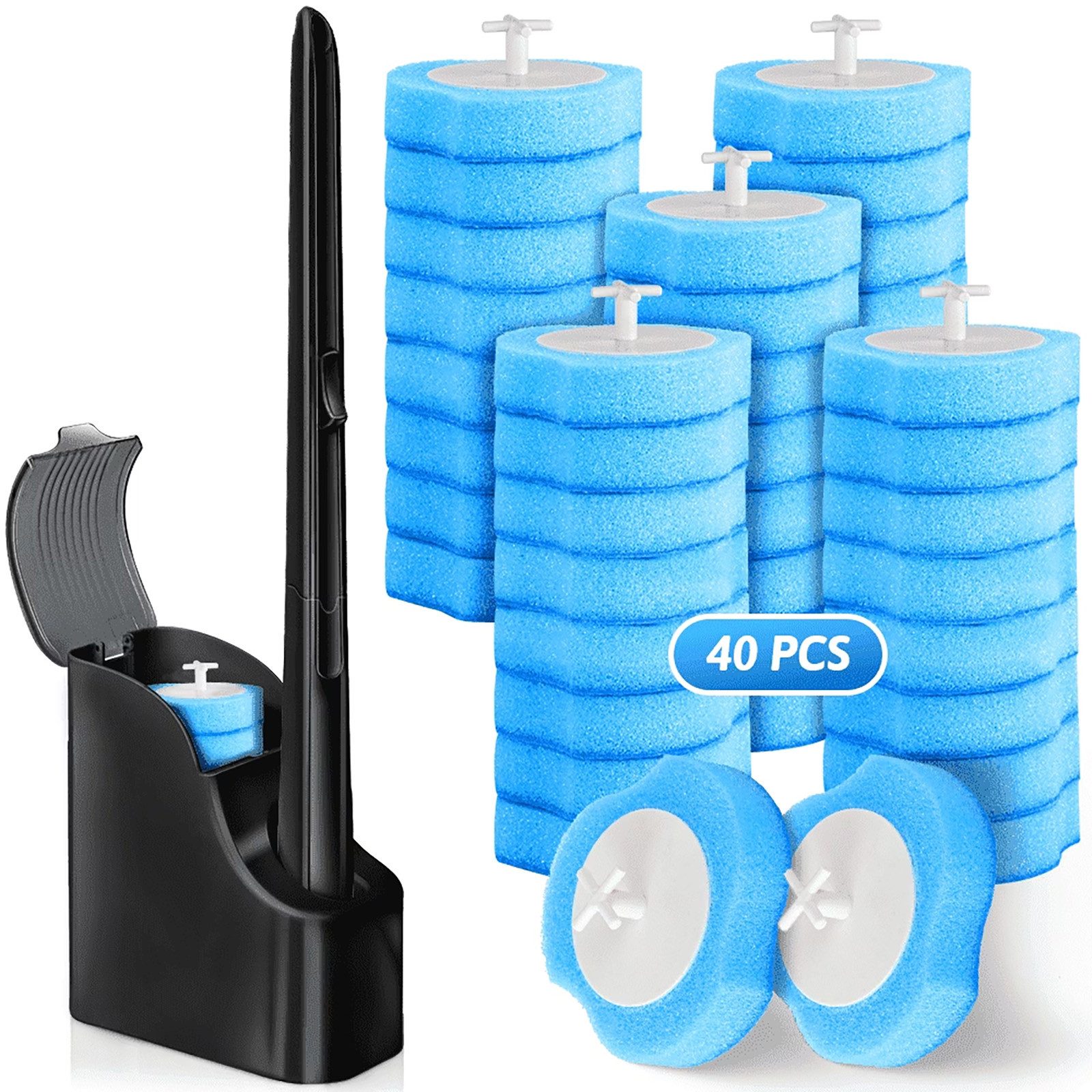 HUGERSTONE WC-Reinigungsbürste Toilettenbürste Set mit 40 Stück Einweg Reiniger, Klobürste Schwarz, (Klobürste Set mit 1 Griff und 1 Halter), WC Bürste für Badezimmer, Badewanne, Alle Glatten Oberflächen im Bad