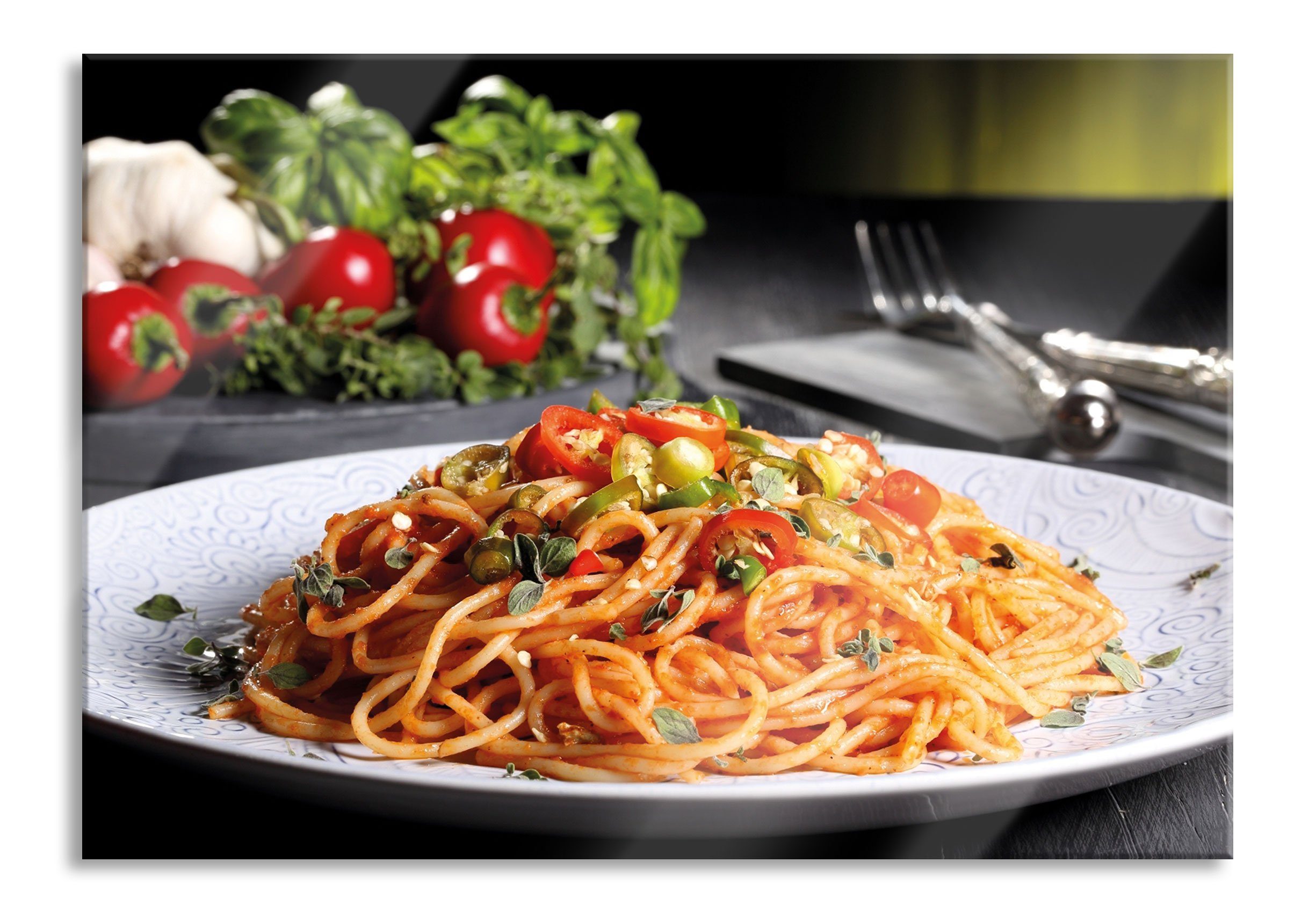 Leckere Spaghetti Abstandshalter (1 Pixxprint Leckere Echtglas, und inkl. Italia, Glasbild aus Glasbild Italia Spaghetti St), Aufhängungen