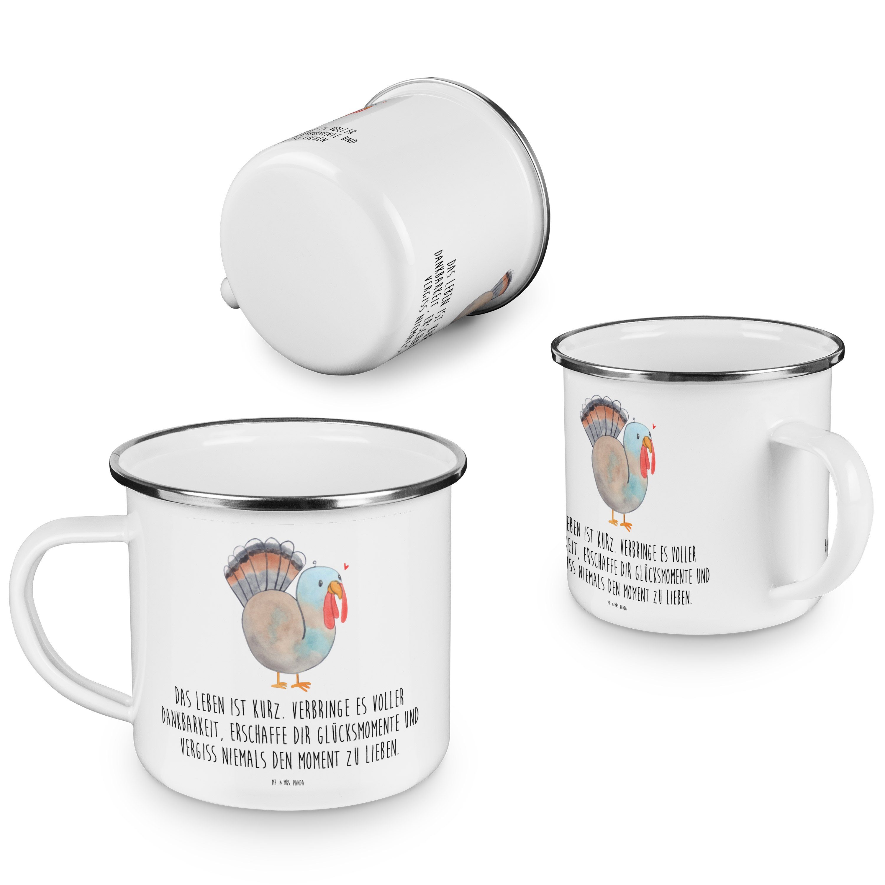 Metall, Emaille Mr. Camping - Thanksgiving Tasse - Becher & Panda Mrs. Geschenk, Metall, Weiß Truthahn